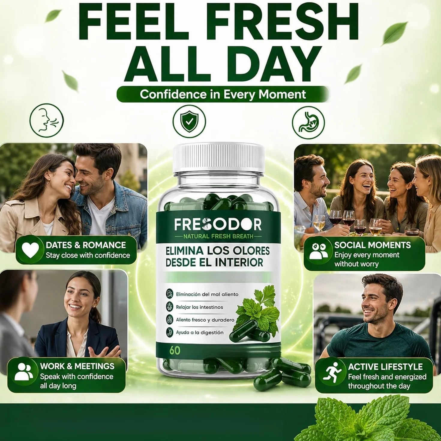 Fresodor para Mal Aliento, respiro naturale fresco, elimina completamente l'imbarazzo degli odori! deodora efficacemente ,2pcs