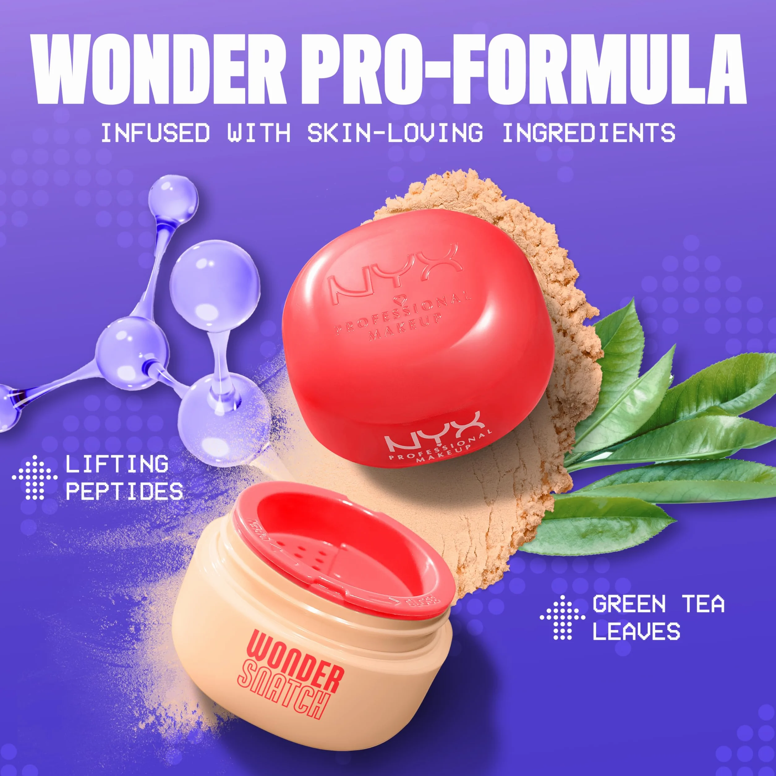 NYX Professional Makeup Polvere Libera Fissante, Finish Glow a Lunga Tenuta, Formula Arricchita con Peptidi e Tè Verde, Wonder Snatch Powder, Peach Posse, 6 g