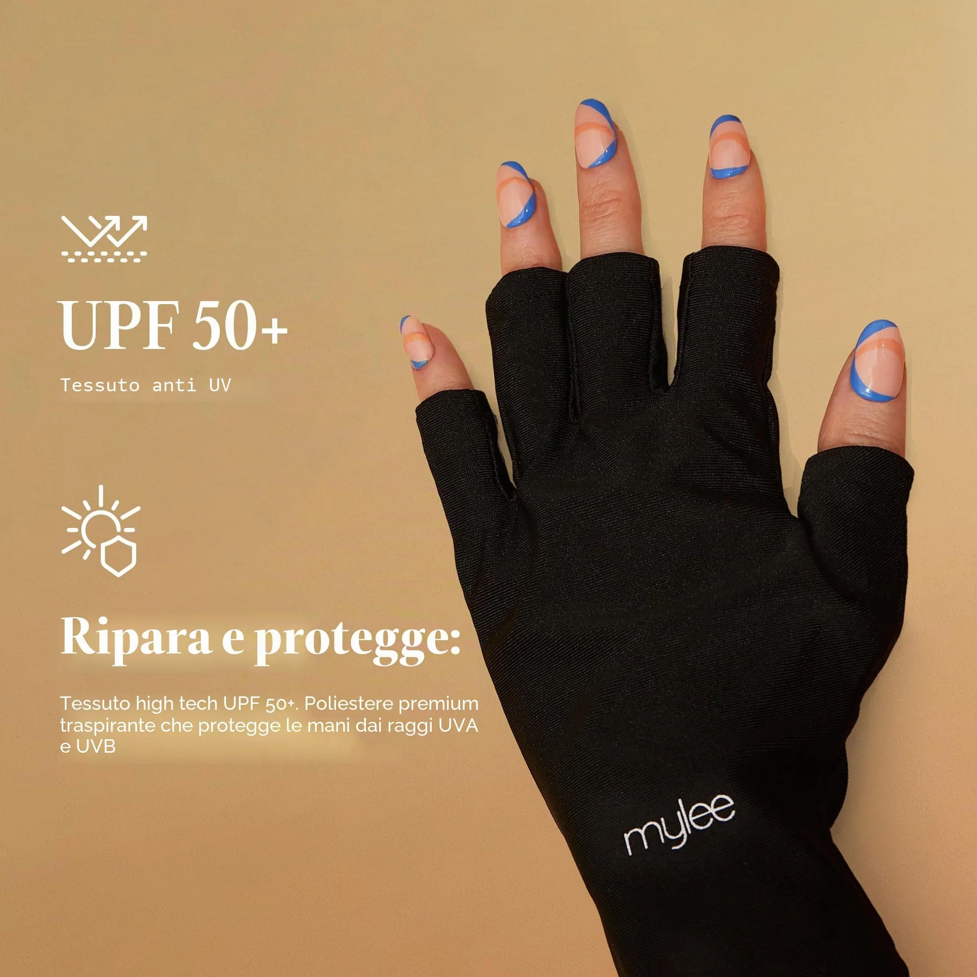 Mylee Guanti Protezione Raggi UV per Manicure Gel, 2x Guanti Neri Senza Dita per Smalto Semipermanente con Protezione UV UPF 50+, per Proteggere la Pelle Durante Manicure in Gel con Lampada per Unghie
