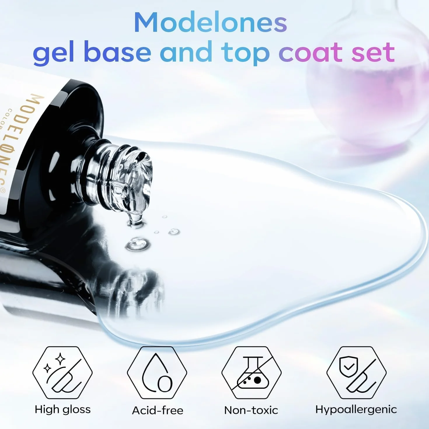 Modelones Base e Top Coat Semipermanente per Unghie 2 x 10ml Soak Off UV LED Manicure Kit