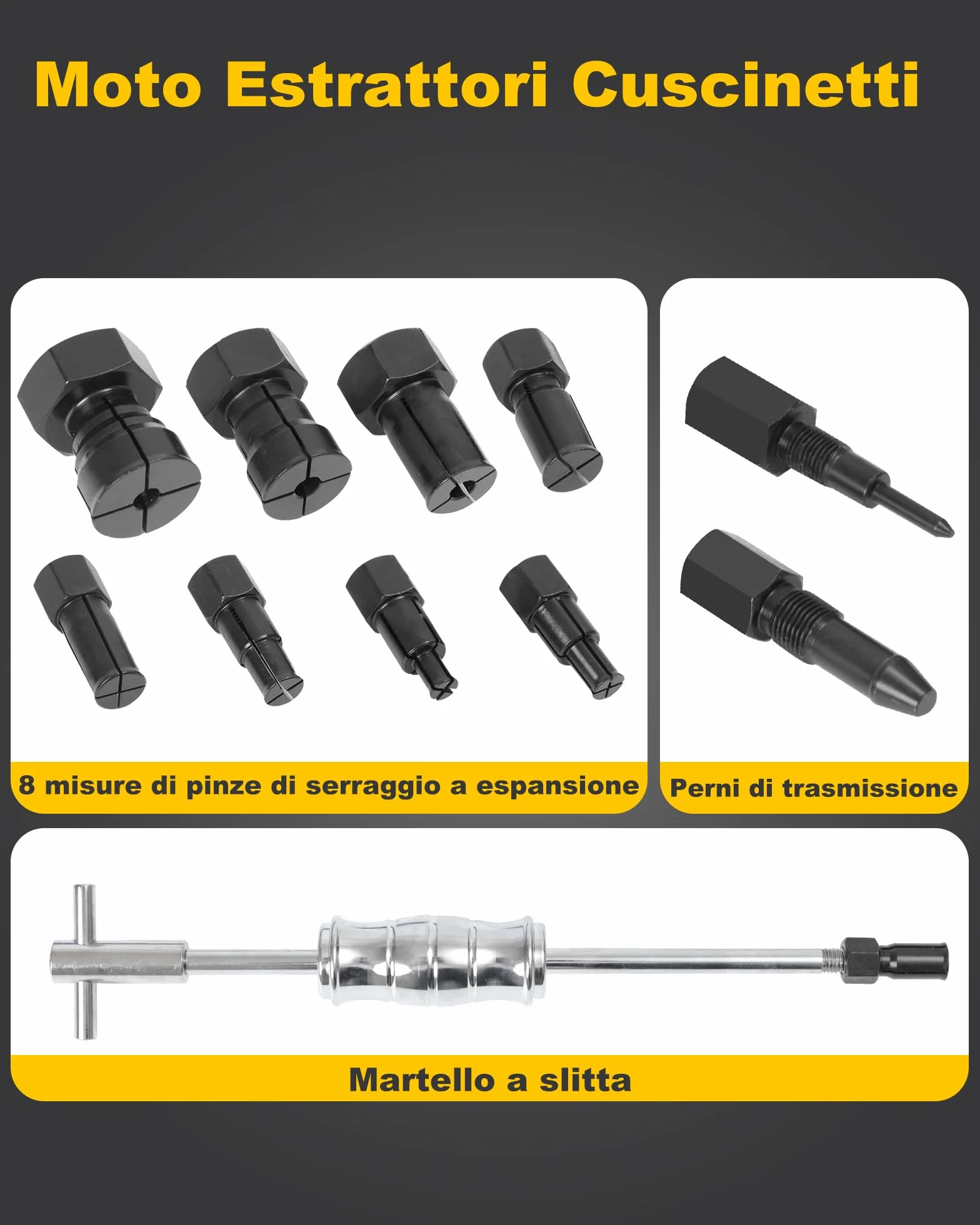 Estrattore Cuscinetti Interni Bici con Martello di Scorrimento Foro Cieco 12 Pezzi 8PCS Pinze Espandibili 8-32mm