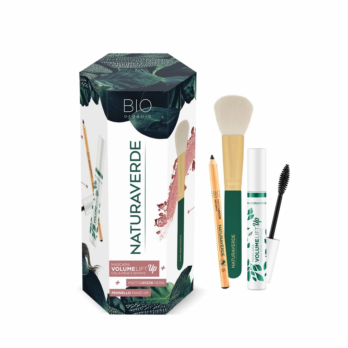 Naturaverde | BIO Make Up - Gift Set con Matita Occhi Nera, Mascara Nero e Pennello per Terra, Cipria e Blush, Set Trucchi Idea Regalo