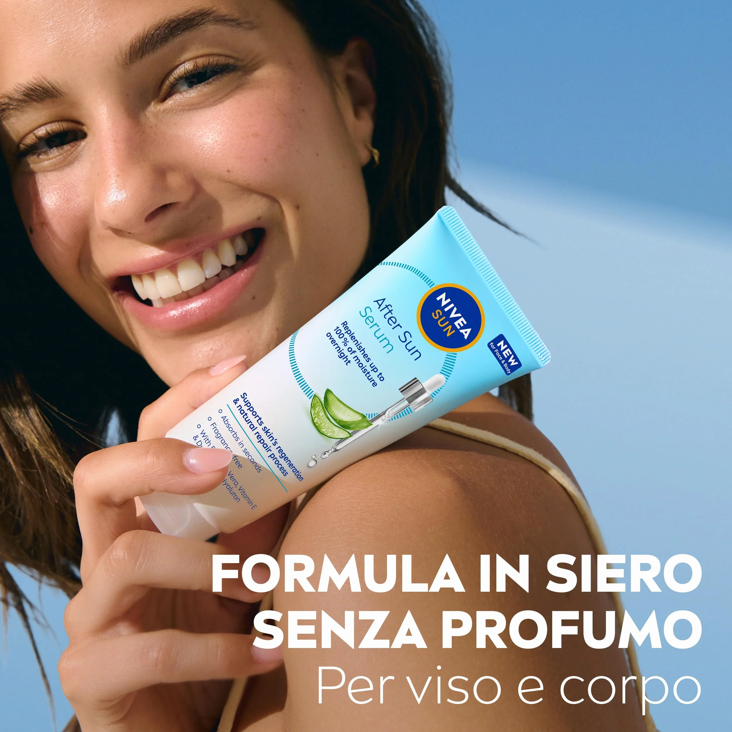 NIVEA SUN Siero Doposole 100 ml, Aftersun con Aloe Vera Bio, Vitamina E e Acido Ialuronico