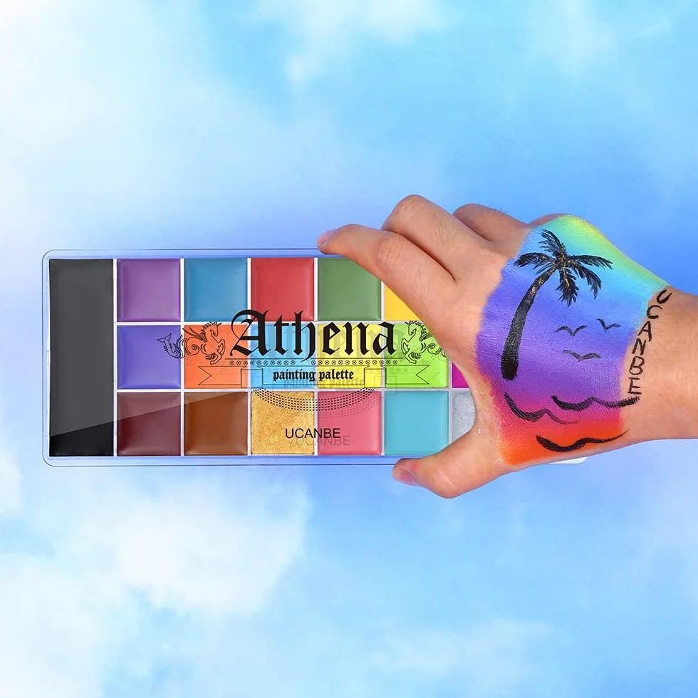 UCANBE Pittura per Viso 20 Colori con Pennelli,Body Painting Colori per Trucco Halloween Durevole,Colori per Pancia Gravidanza,Trucco Teatrale,Effetti Speciali