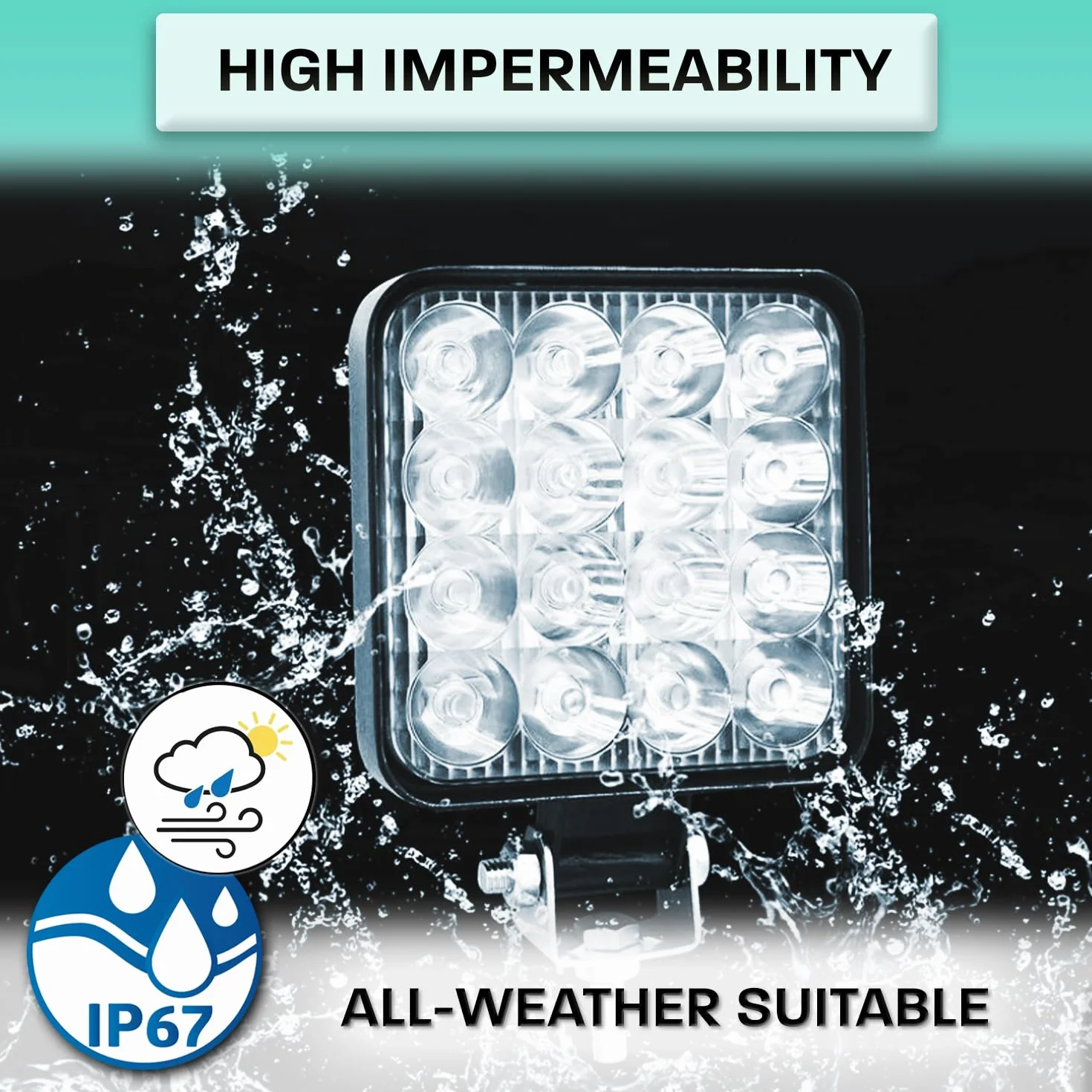 Fari Trattore 12V 48W 16 LED 6500K IP67 10.5 cm Alluminio ABS 4 Pezzi