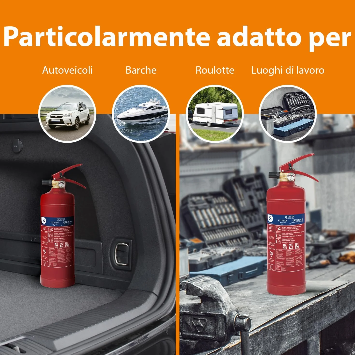 Smartwares Estintore a polvere 2 kg ABC per veicoli abitazioni con staffa di montaggio
