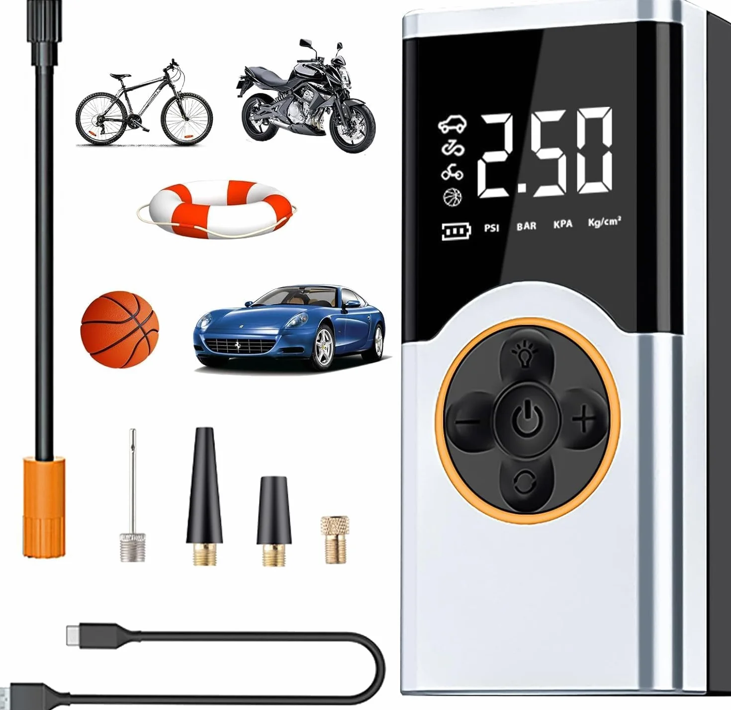 Compressore Aria Portatile 4000mAh 150PSI Pompa Elettrica con Schermo LCD e Torcia LED per Bicicletta Auto Moto