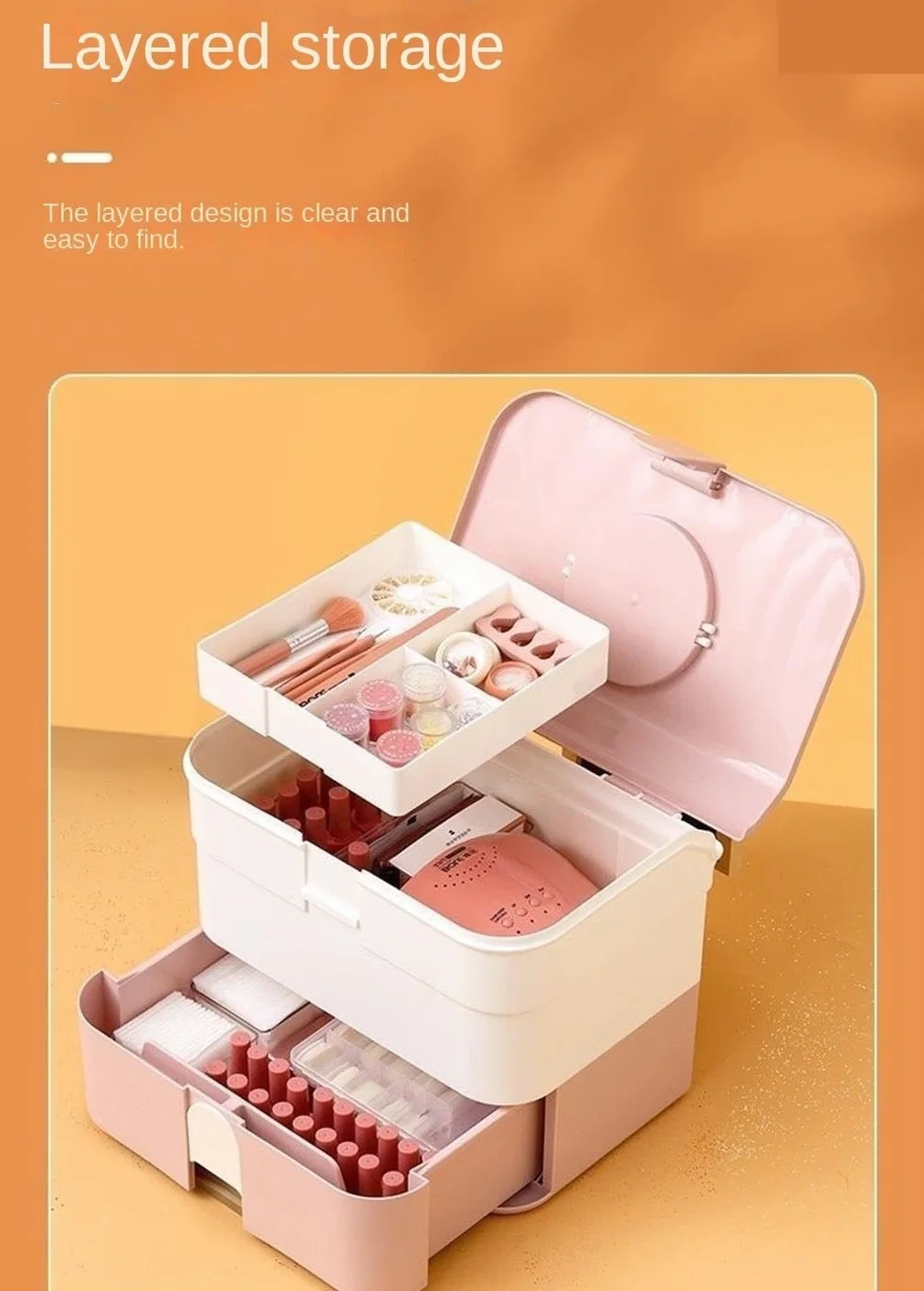Porta Smalti Scatola Portaoggetti in Plastica for Cosmetici E Smalti for Accessori Valigetta Custodia(Pink)