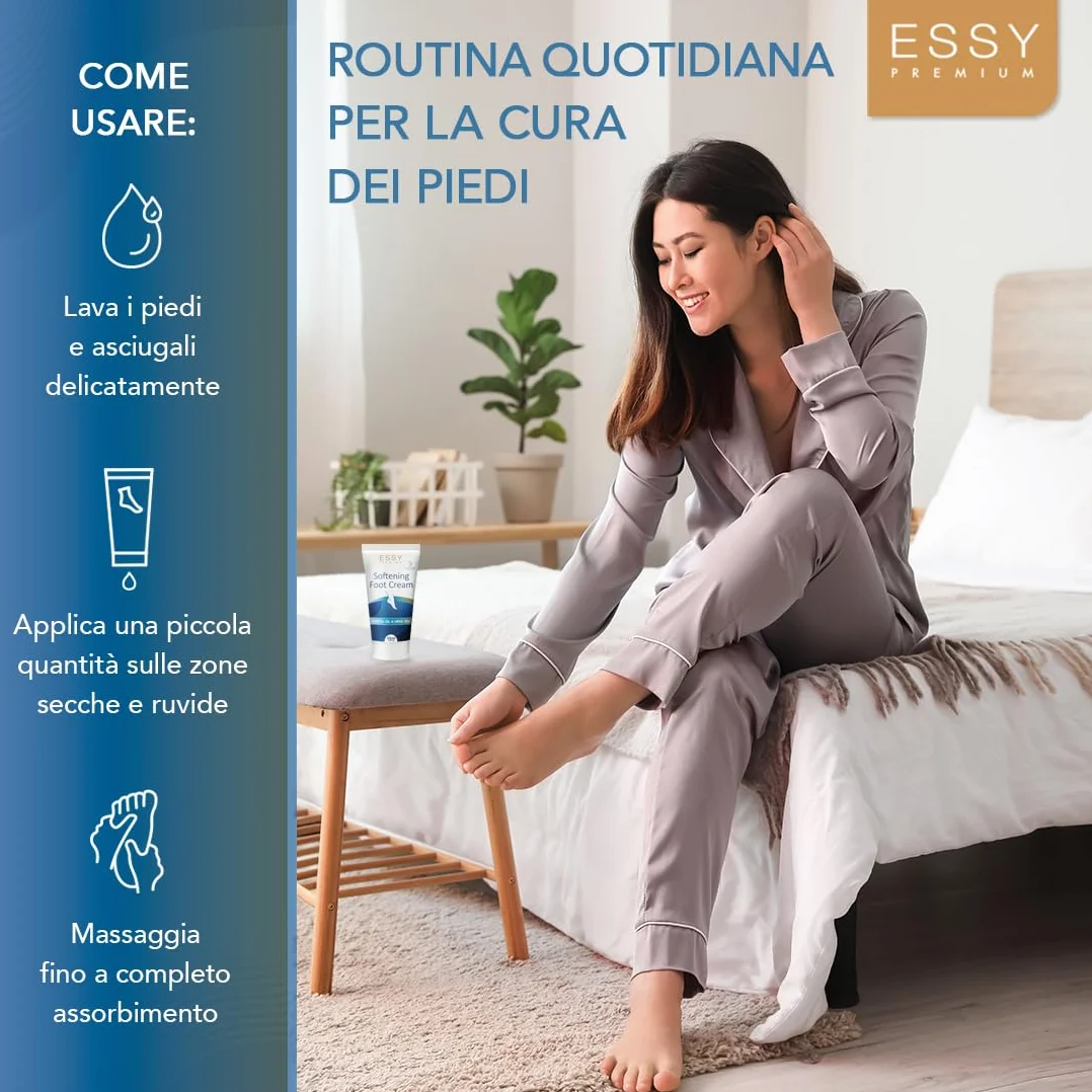 Essy Crema Piede, Crema Piedi Secchi Screpolati con Urea 10%, Idratante con Olio di Ricino per Piedi Ruvidi, Riparatore Talloni Screpolati per Nutrire e Ripristinare la Morbidezza, 125 ml
