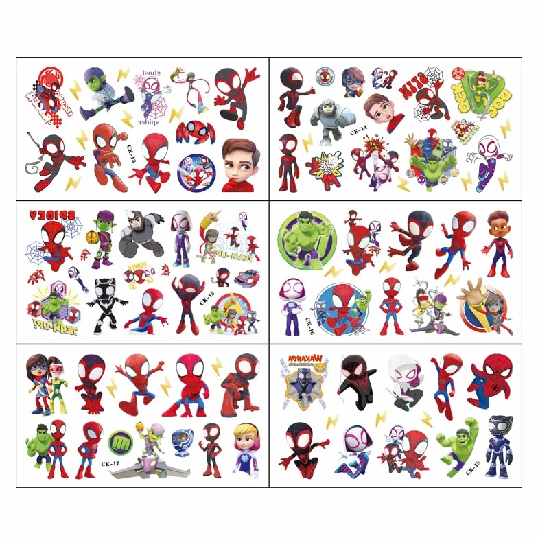 Amazing Friends - 100 tatuaggi temporanei per bambini, motivo: Spidey e i suoi super amici, 6 fogli