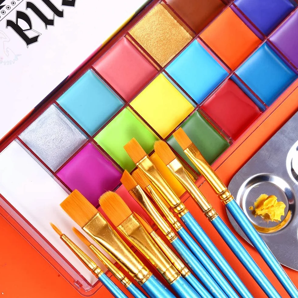 UCANBE Pittura per Viso 20 Colori con Pennelli,Body Painting Colori per Trucco Halloween Durevole,Colori per Pancia Gravidanza,Trucco Teatrale,Effetti Speciali