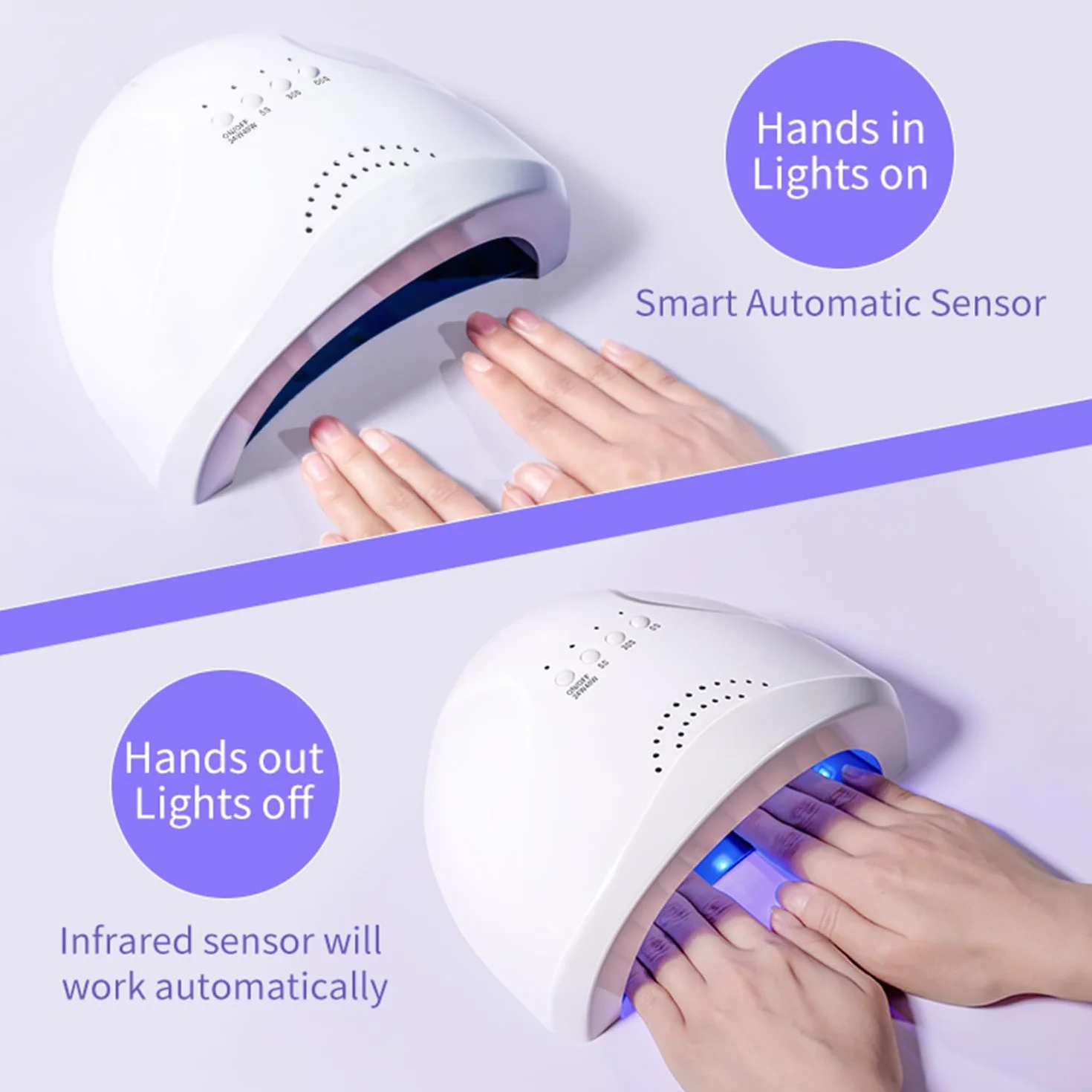 Fornetto Unghie LED Professionale 48W - Lampada UV per Asciugare Smalto Semipermanente - Sensore Avvio Automatico, 3 Timer Impostabili (5S, 30S, 60S) - Perfetto per Manicure e Pedicure