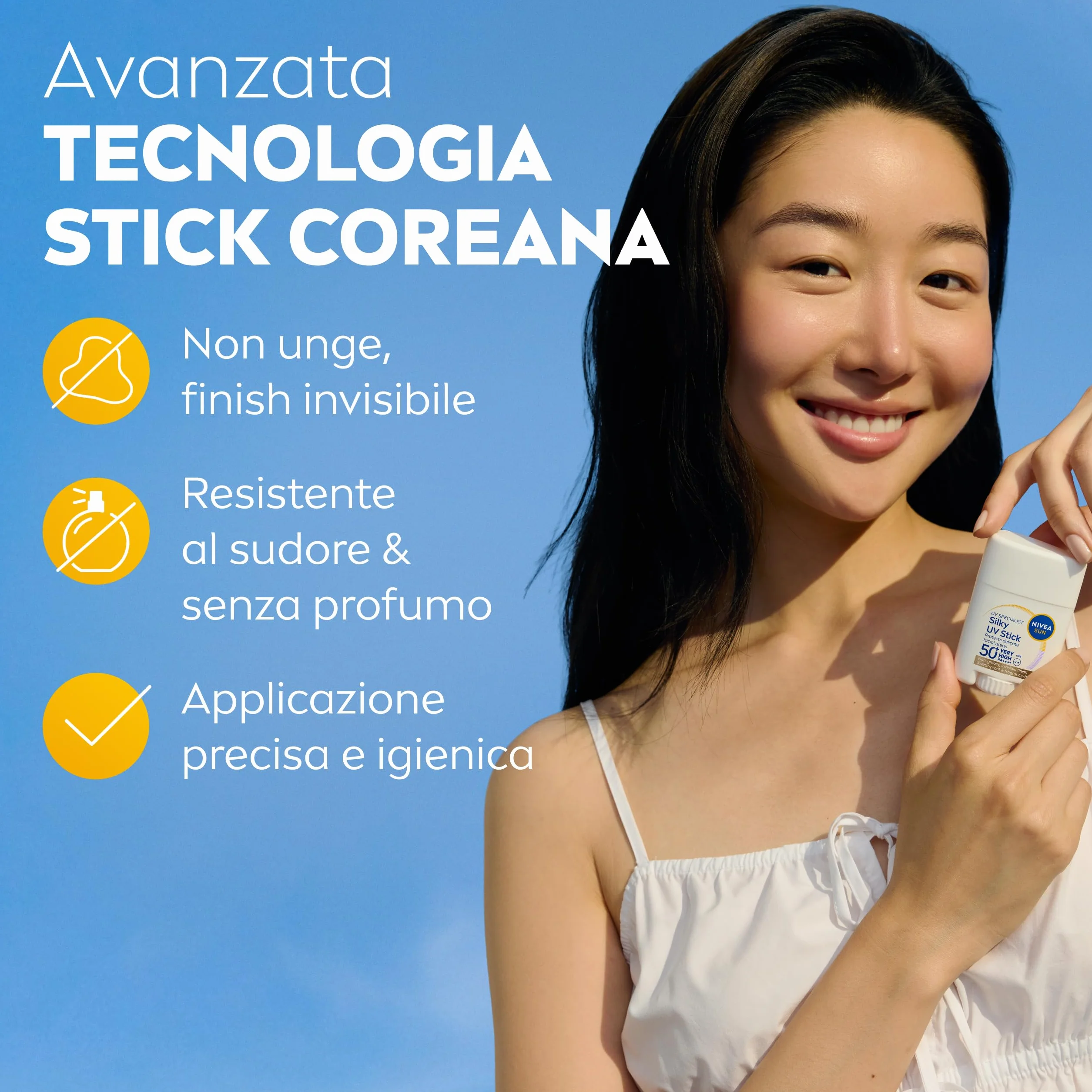 NIVEA SUN UV Viso Specialist Stick UV Effetto Seta SPF 50+ 15 g, Stick solare viso protezione ultra-leggera