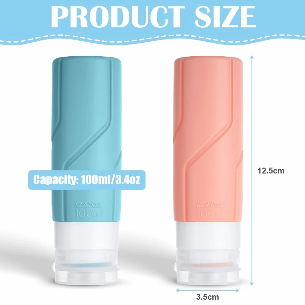 OSDUE 4 Pezzi Flaconi da Viaggio in Silicone, Contenitori da Viaggio Flaconi, Bottiglie da Viaggio per Shampoo, Balsamo, Crema, Lozione, per Viaggio in Aereo Flaconi da Viaggio 100 ml (C-4 pezzi)