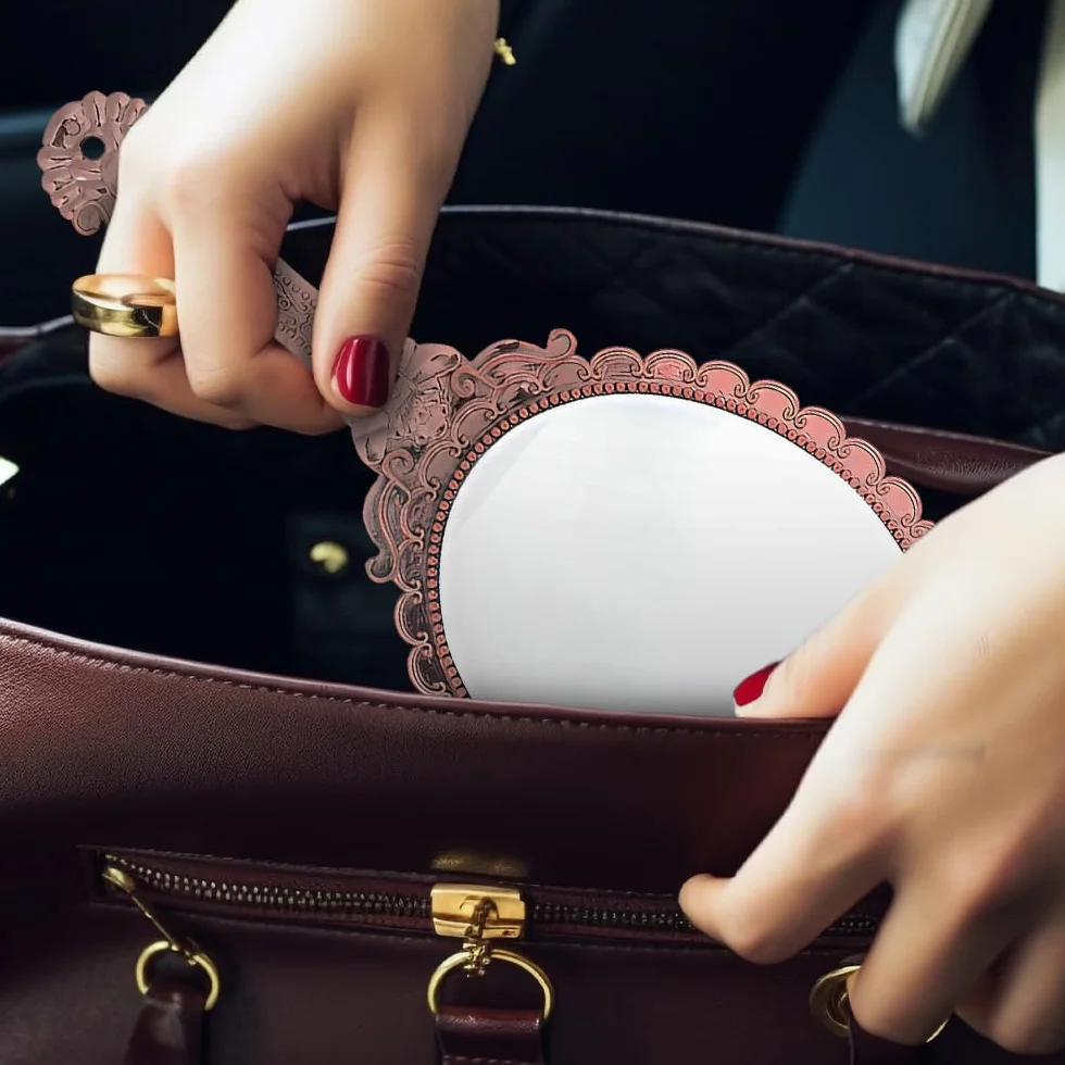 3 Pezzi Specchio a Mano, Specchio per Trucco Con Maniglia, Specchio Vintage Floreale in Rilievo, Mini Specchio Ovale su un Solo Lato per Ufficio Di Viaggio (Nero, Oro Rosa, Bronzo)