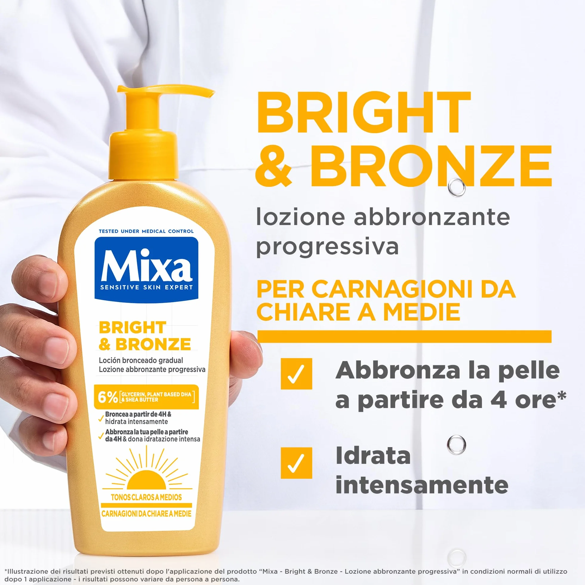 Mixa Lozione Abbronzante Viso Corpo 250 ml Carnagioni Chiare Medie Abbronzatura Progressiva Naturale DHA Vegetale Glicerina