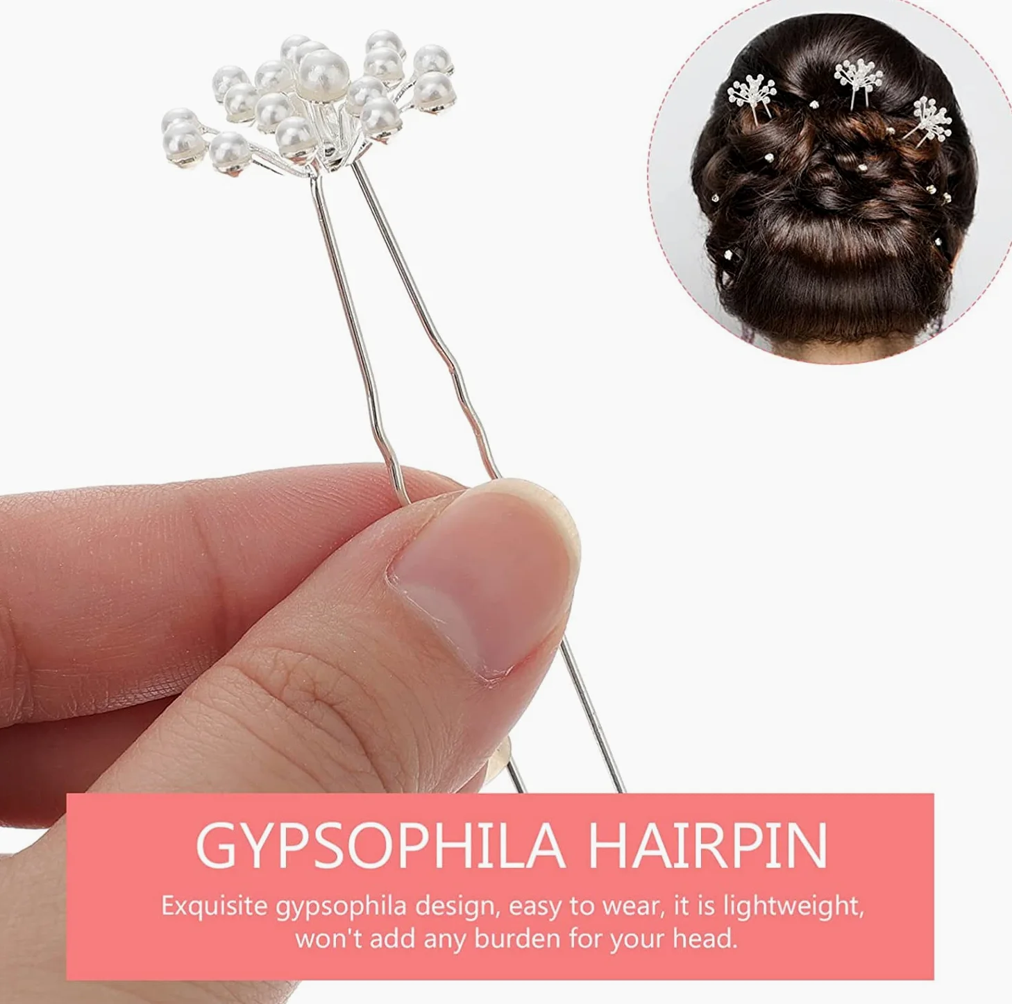 Forcine for capelli ， Fermagli for capelli for donna ， 40 pezzi Copricapo Spose Elegante Forcella Capelli Spilla da sposa Accessorio Ragazze Perle Chic Updo Chignon Gypsophila Damigelle d'onore Fiore