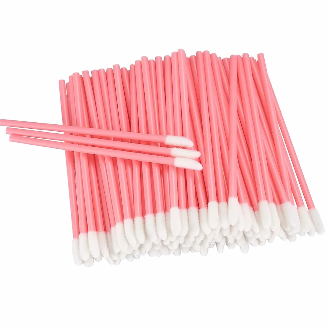 100 Pezzi Pennello Labbra Monouso, Pennello Trucco Rossetto, Pennello Sopracciglia Kit Attrezzi di Bellezza (rosa)