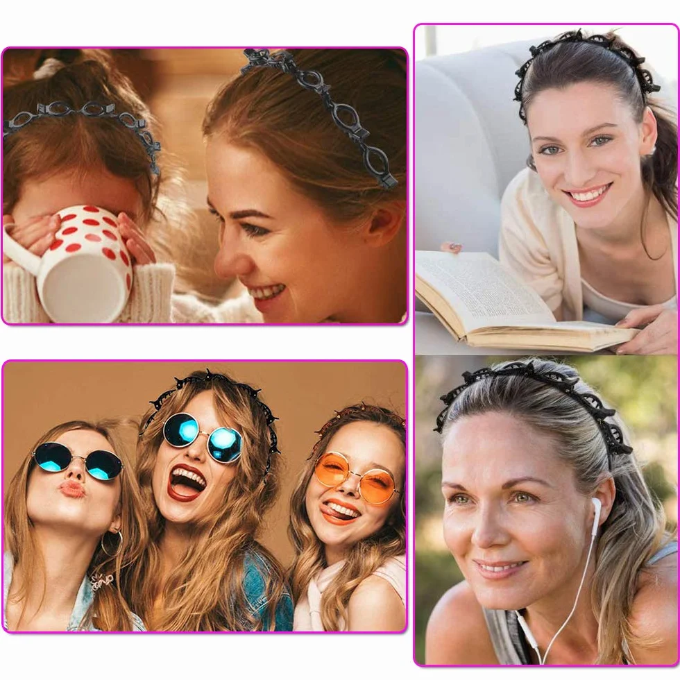 Fascia per capelli a doppio strato nera con clip per donne