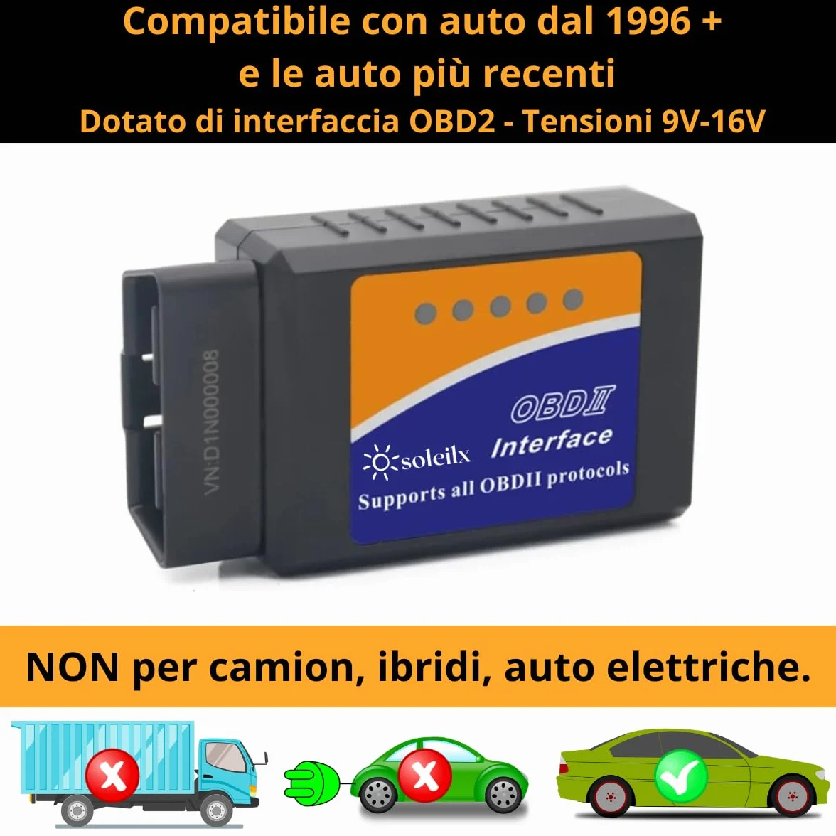 OBD2 Bluetooth Scanner Diagnostico Auto Multimarca Lettore per Diagnosi Veicoli Compatibile iOS Android Windows