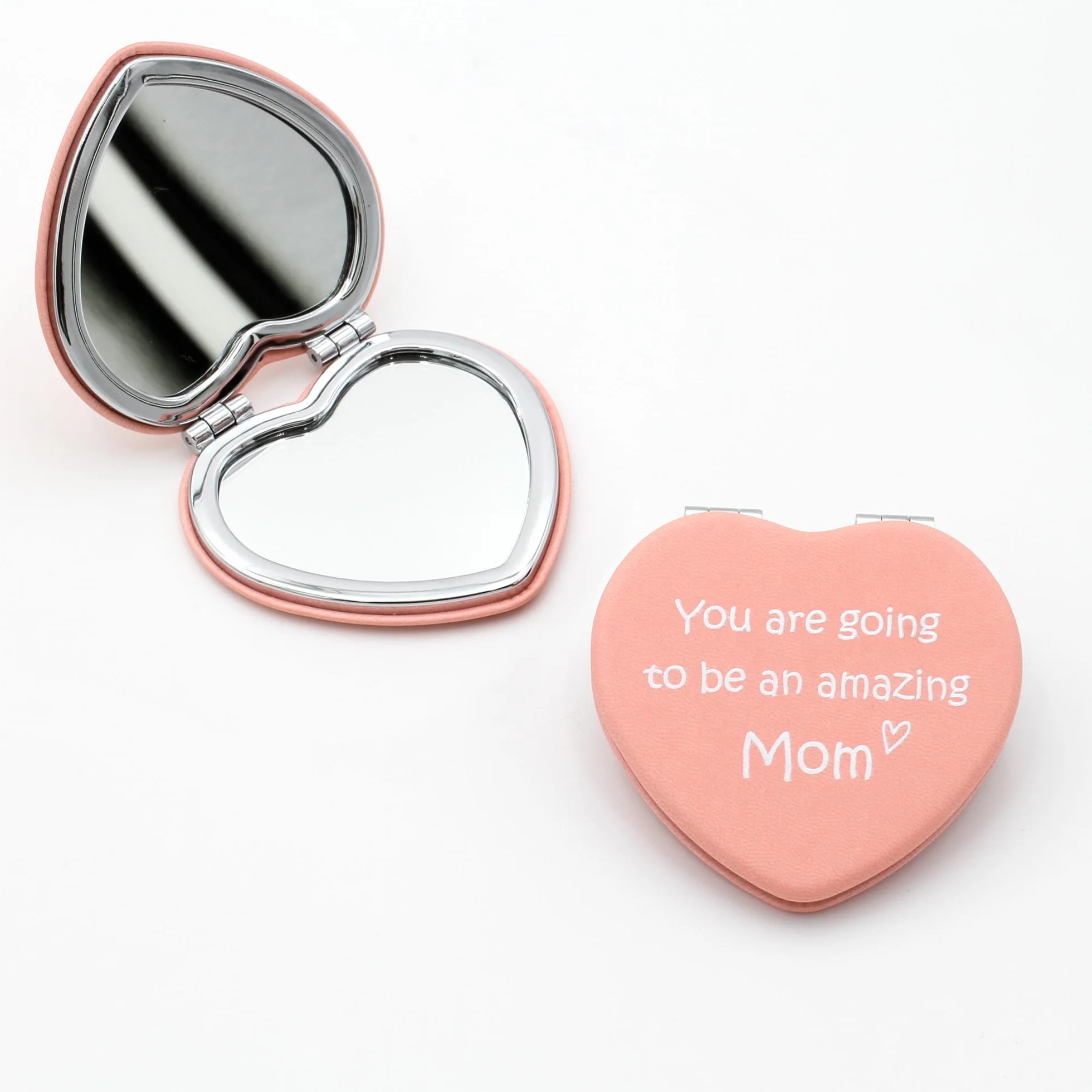 Specchietto Compatto Cuore Personalizzato Mirror Specchio Trucco da Borsa con Testo Rosa