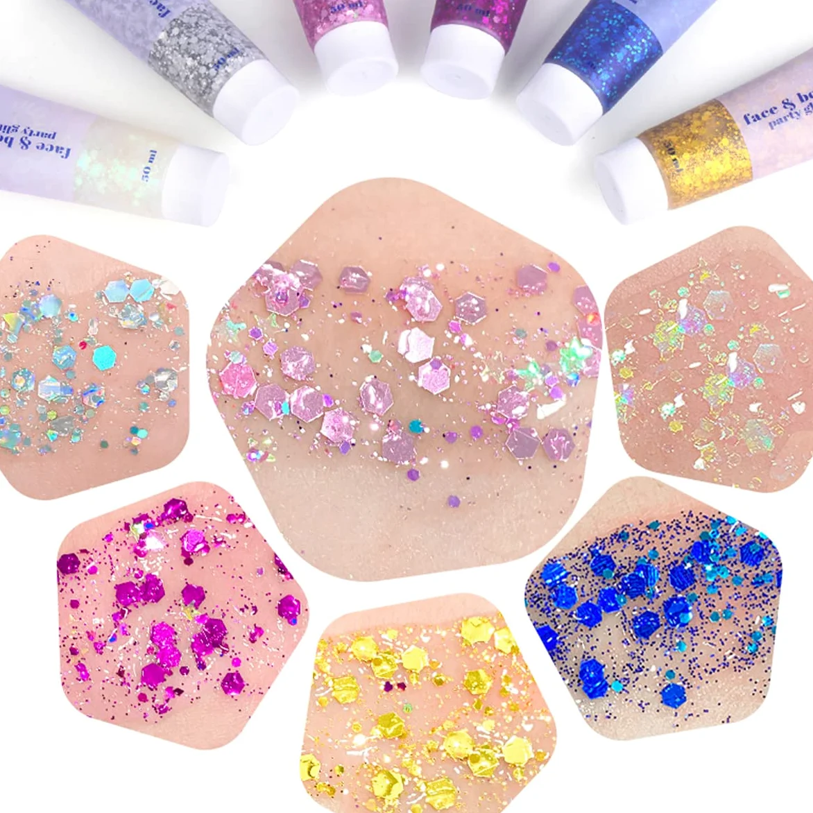 Gel glitterato olografico liquido glitter glitter per il corpo, con paillettes a forma di sirena, grosso glitter per viso, occhi, labbra e unghie, 100 g, bianco e blu