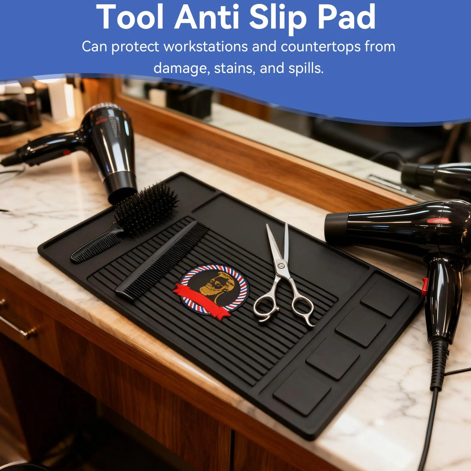 Agatige Tappetino per Attrezzi da Barbiere, Tappetino Antiscivolo in Silicone Termoresistente Barber Shop Accessori a Forte Assorbimento Tappetini per Barbieri Parrucchieri
