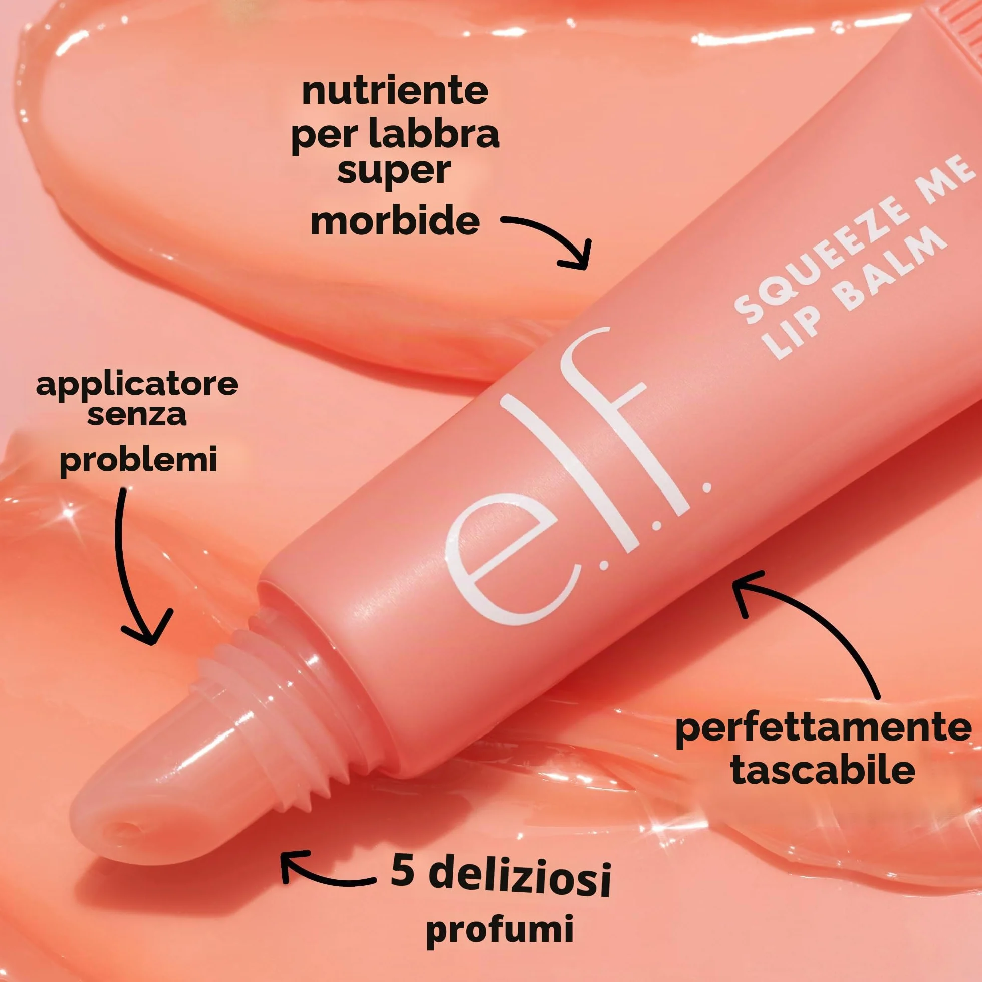 e.l.f. Squeeze Me Lip Balm, balsamo labbra idratante con tinta sheer, acido ialuronico, vegano, Strawberry