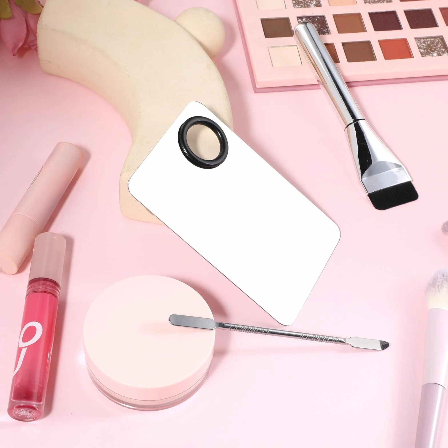 JJUNW Set di 3 tavolozze per make-up in acciaio inox, con spatola e pennello per fondotinta, tavolozza di miscelazione cosmetica per fondotinta