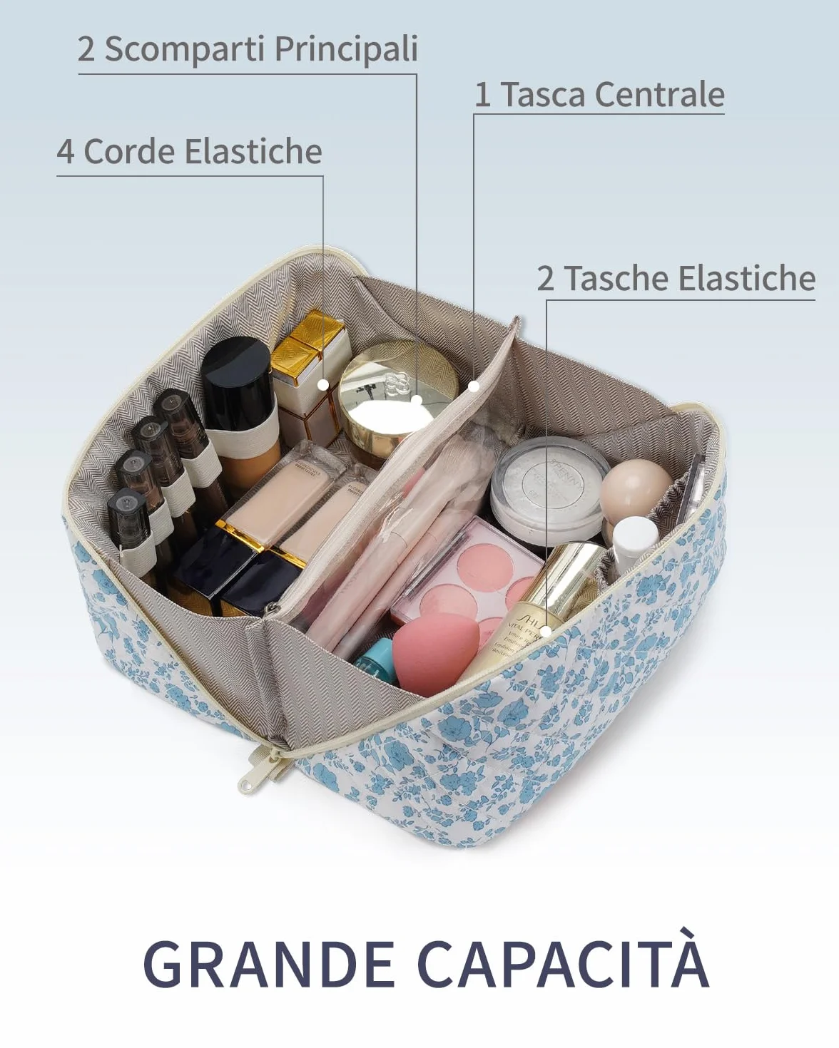 Wandering Nature Beauty Case Donna da Viaggio Impermeabile – Trousse Make Up Grande con Scomparti e Tasca Pennelli, Borsa Trucco Elegante con Manico e Divisorio Trasparente