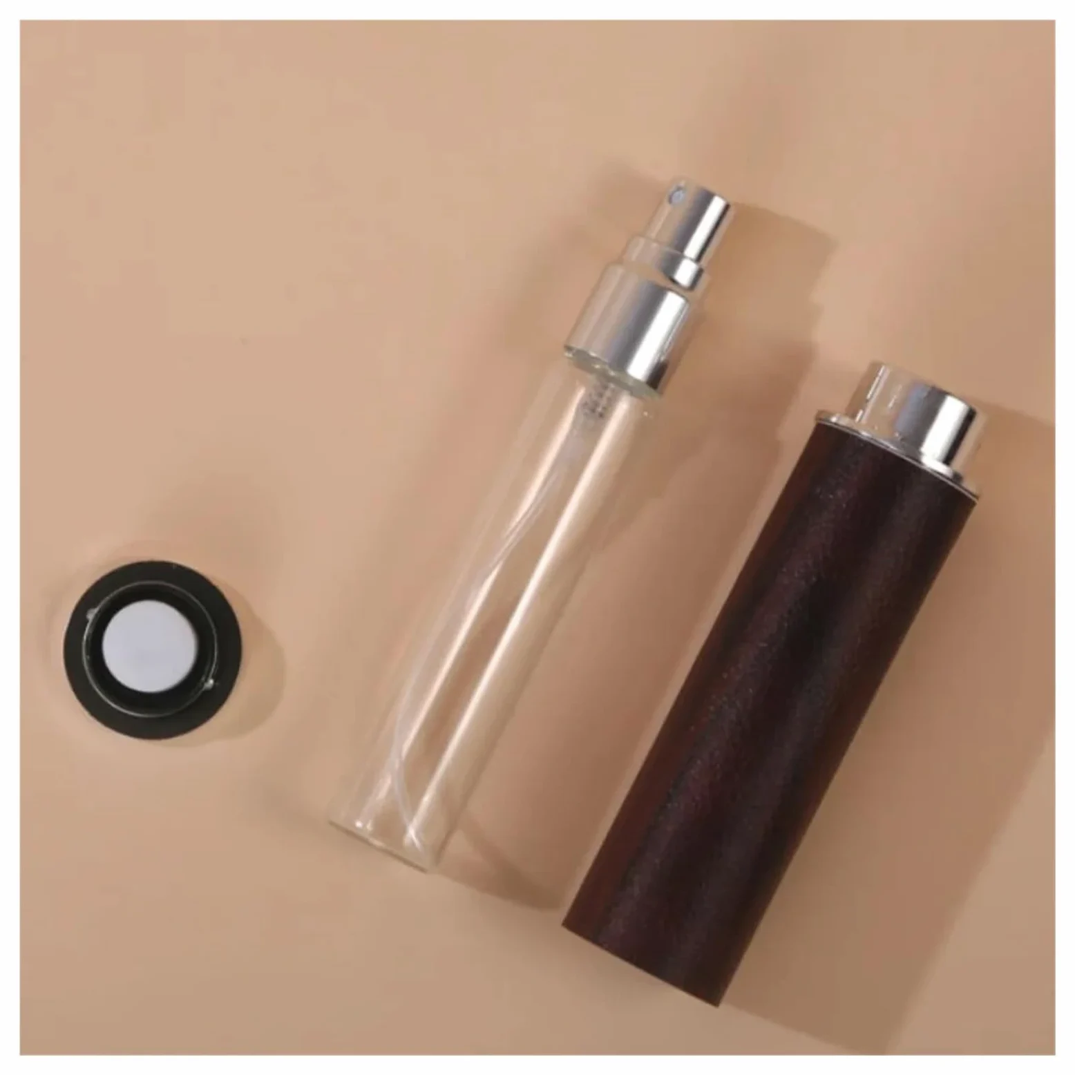 Flacone di profumo in pelle Atomizzatore di profumo in pelle con venature del legno da 10 ml