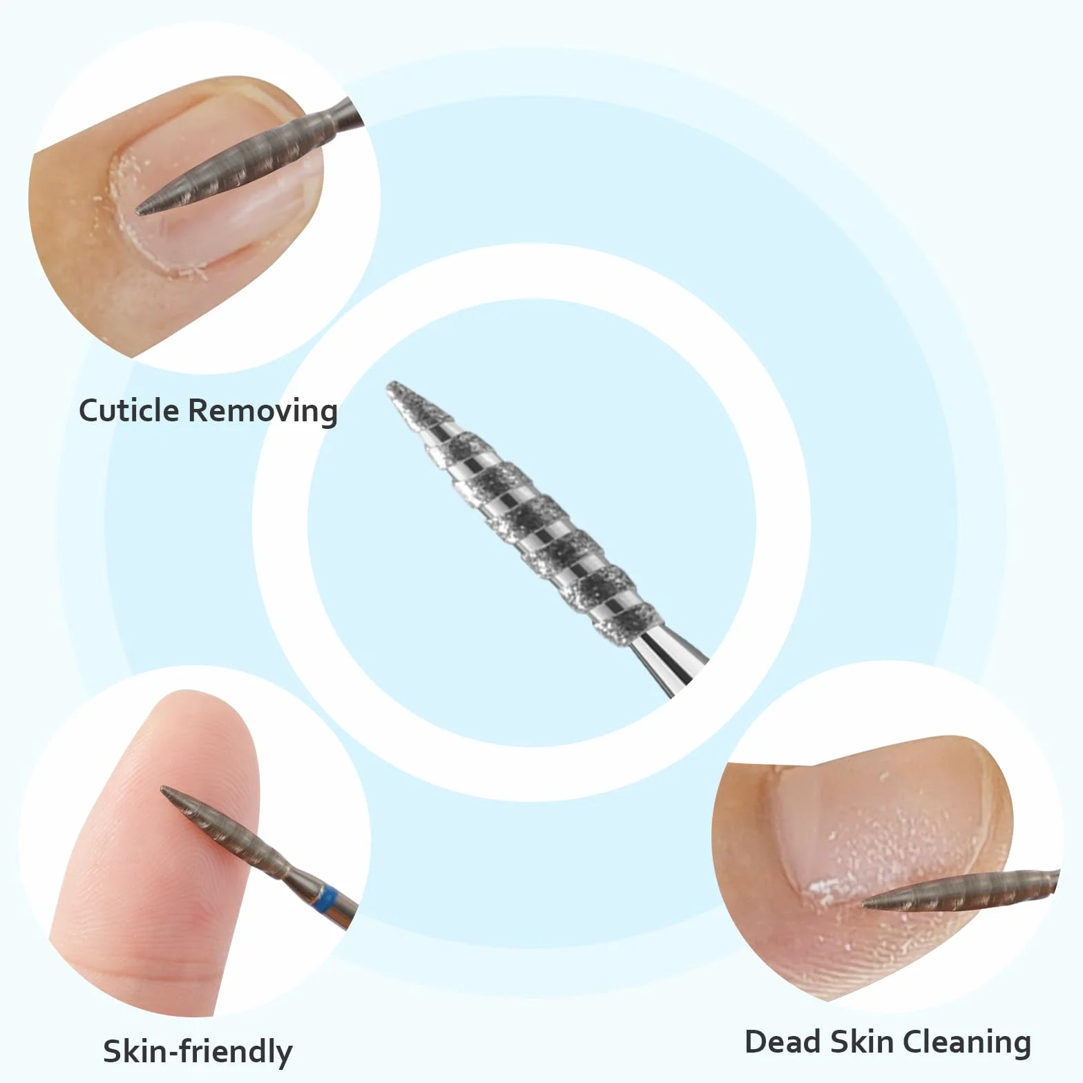 Punte Fresa Unghie Professionale Diamante Carburo Grana Media Forma Fiamma Rimozione Cuticole Manicure Pedicure