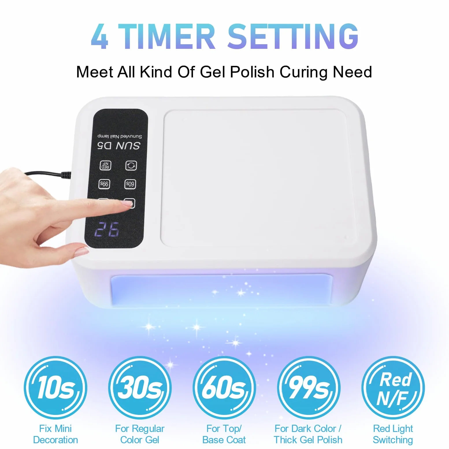 Lampada UV LED per unghie da 480 W con display LCD, asciuga unghie professionale, asciugatura gel UV con 140 perline (108 UV + 32 rossi), 4 modalità timer e touch screen, vassoio rimovibile, per gel
