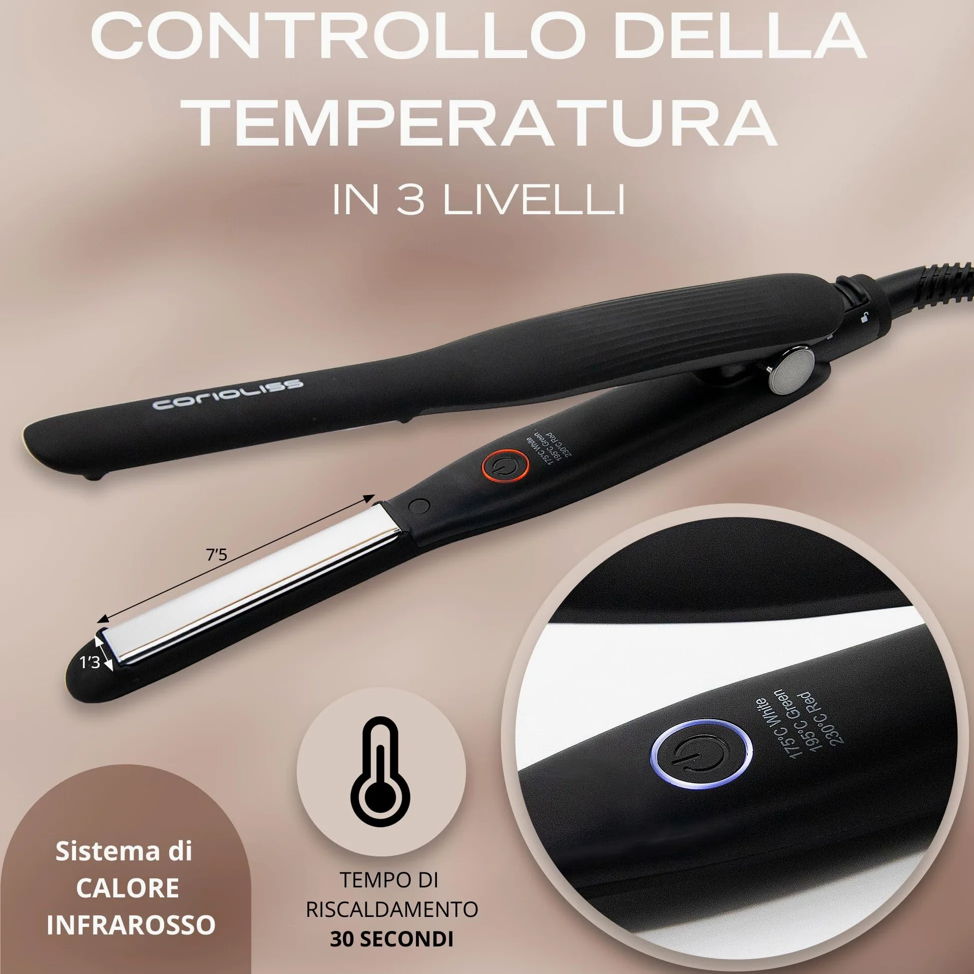 Corioliss Piastra per capelli Mini C-Slim con piastre extra sottili in titanio | Perfetta per Frangia e Capelli Corti | Uomo e Donna | Ionica | Anticrespo Black.