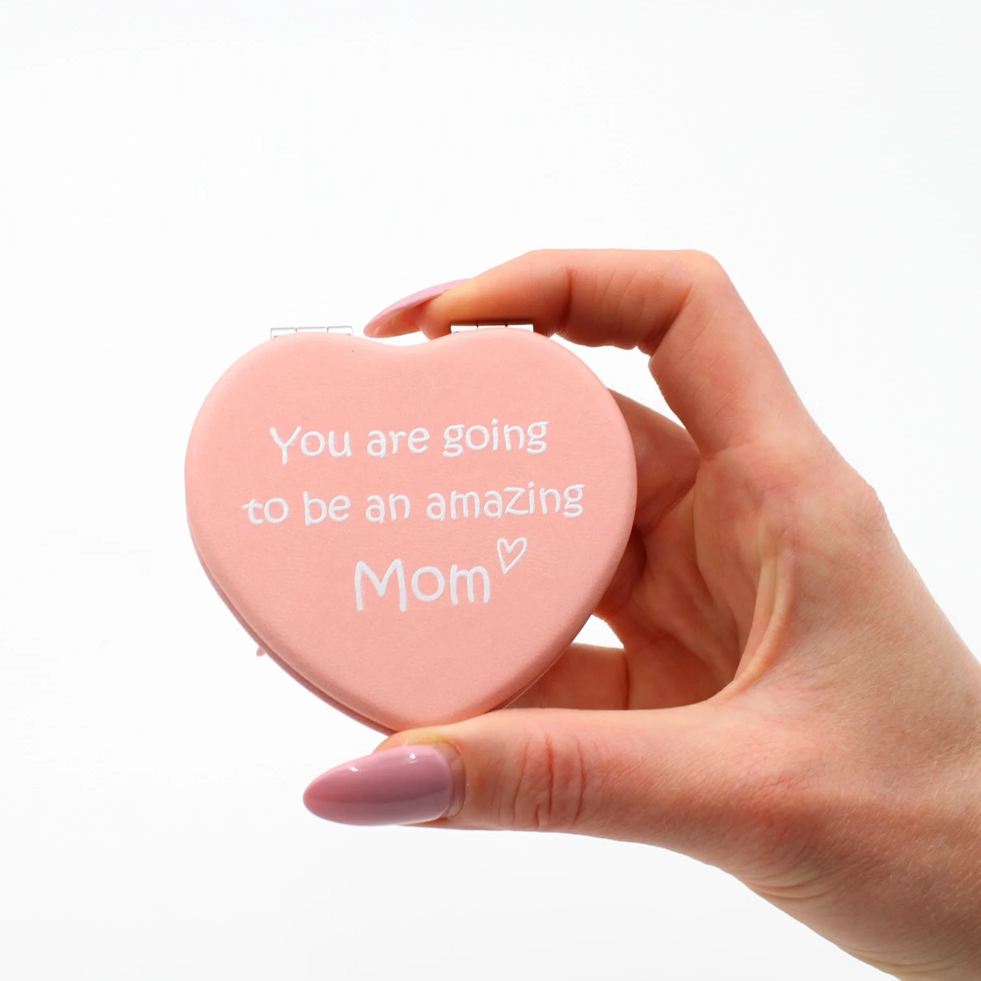 Specchietto Compatto Cuore Personalizzato Mirror Specchio Trucco da Borsa con Testo Rosa