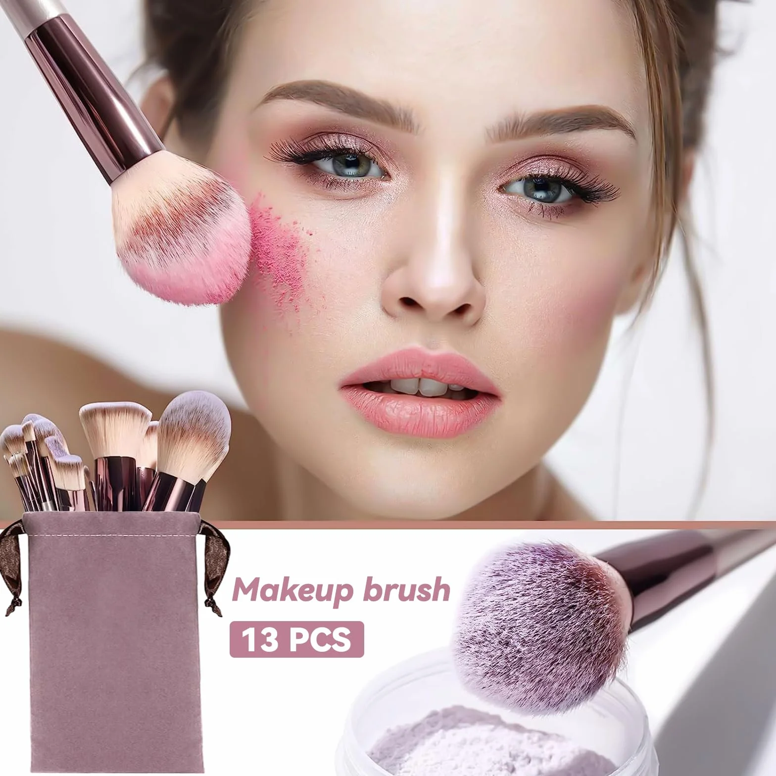 aweskmod Pennelli Trucco 13 Pezzi Set Viso e Occhi, Pennelli Make Up Professionali Set, Sintetico Contorno Fard Ombretti Correttori Fondazione Trucco Pennelli