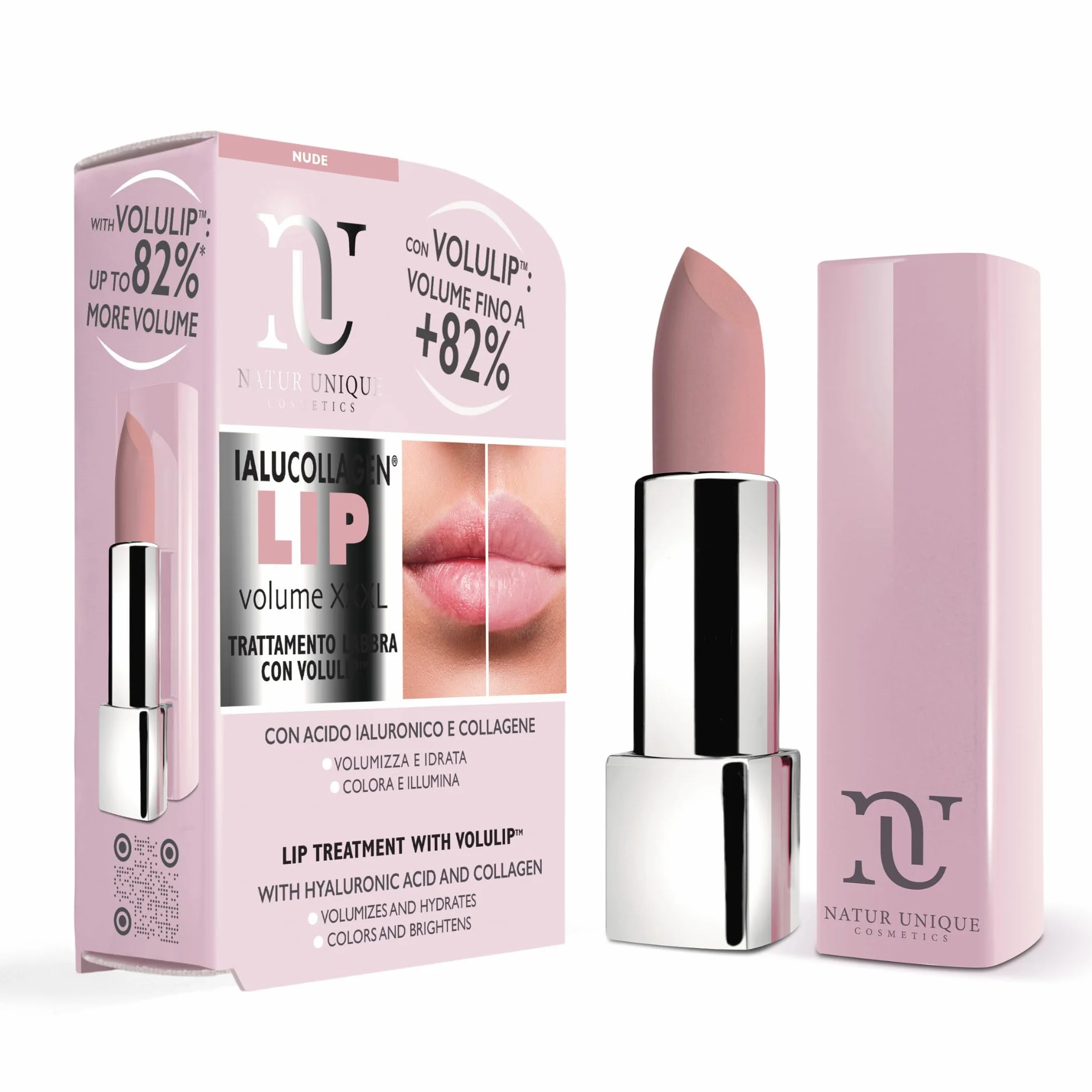 NU - IALUCOLLAGEN LIP VOLUME XXXL Nude Rossetto Trattamento Labbra con Acido Ialuronico, Collagene e Portulaca Made In Italy