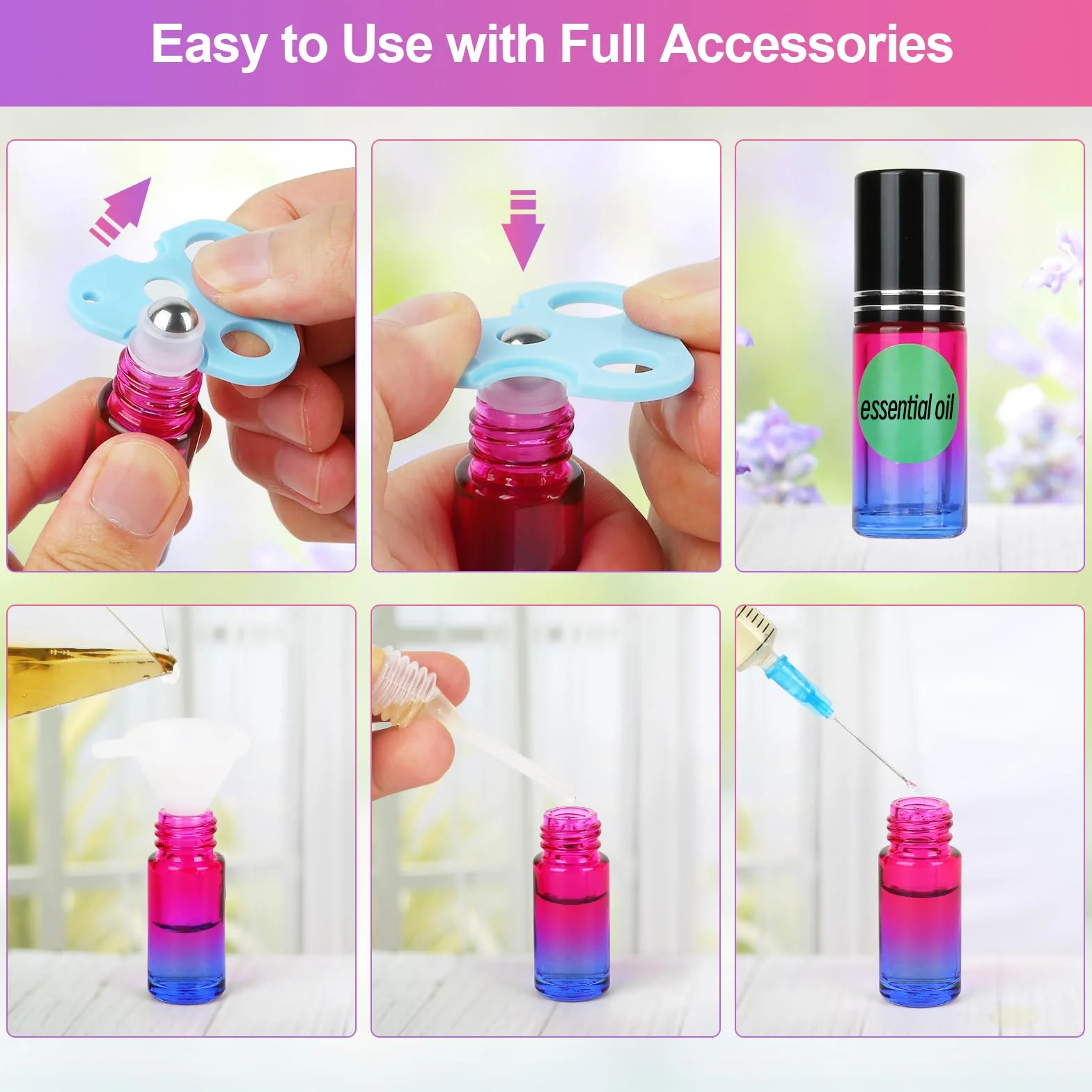 15 Pezzi 5ml Gradiente Roll On Bottiglie con Sfera in Acciaio Inossidabile,Roll on Vuoto per Oli Essenziali, Roll on Vuoto per oli Essenziali per Profumo, Olio Essenziale, Aromaterapia