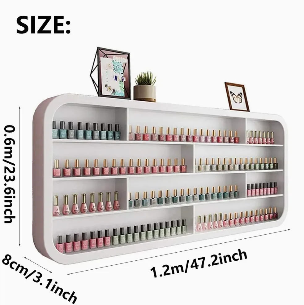 Porta Smalto Bianco Aperto, Espositore per Cosmetici da Parete, Organizer in Legno per Oli Essenziali, per Salone di Bellezza E Spa di Casa,1.2m