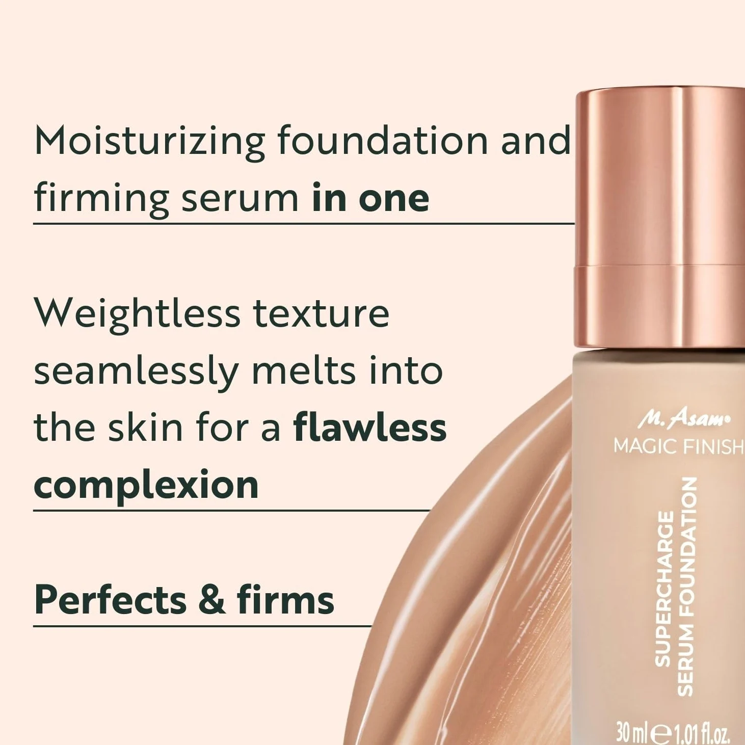 M. Asam Magic Finish Supercharge Serum Foundation Warm Sand (30 ml) | Fondotinta idratante e siero rassodante per il viso, trucco anti-età con acido ialuronico e copertura ottimale