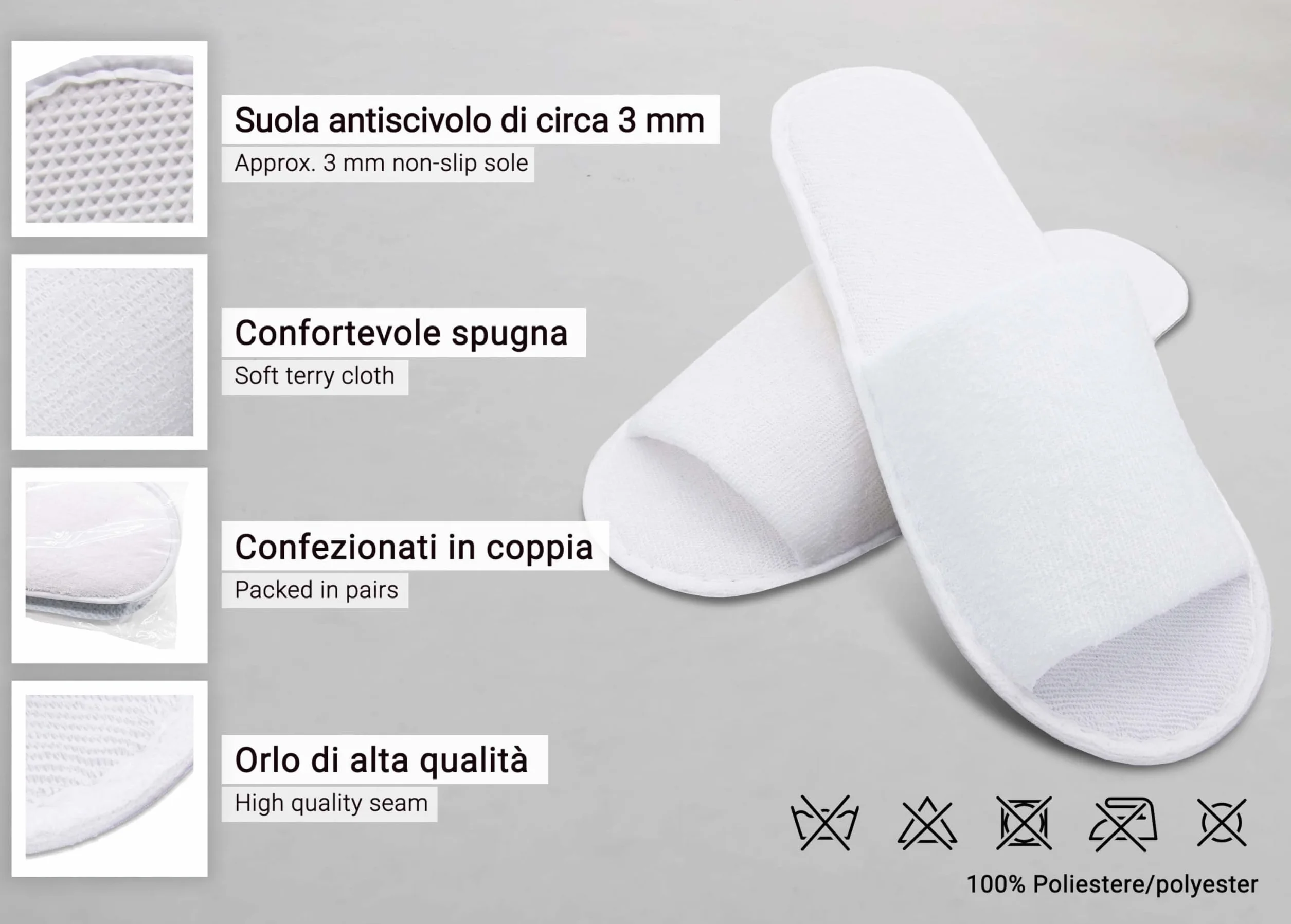 ZOLLNER Pantofole ospiti punta aperta antiscivolo Misura universale Qualità alberghiera