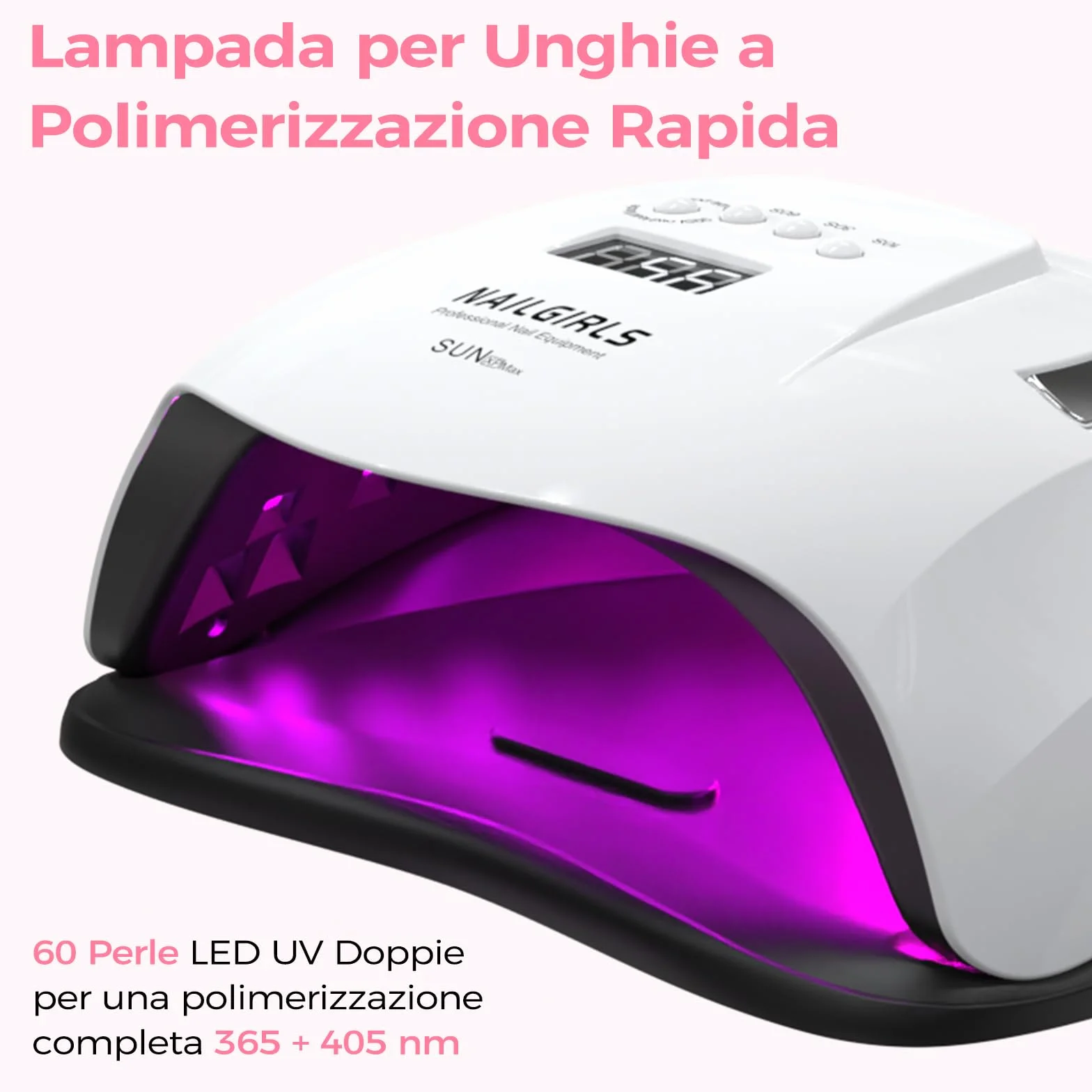 NAILGIRLS Lampada UV per Unghie 268W Portatile Asciuga Smalto LED 4 Modalità Timer Display LCD