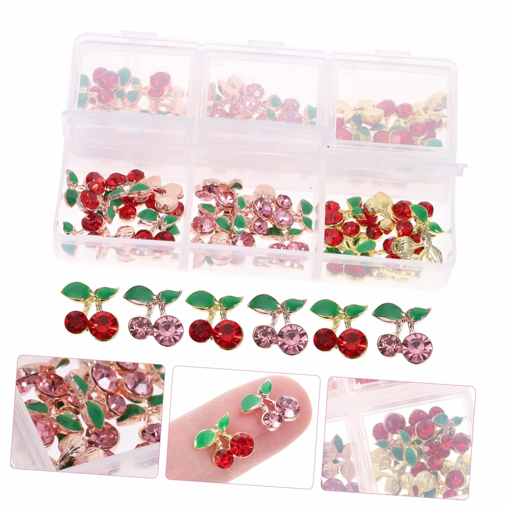 FRCOLOR 2 Set Di Ciondoli Per Unghie Alla Moda Con Ciliegie E Strass Per Nail Art Da Donna 60 Pezzi*2