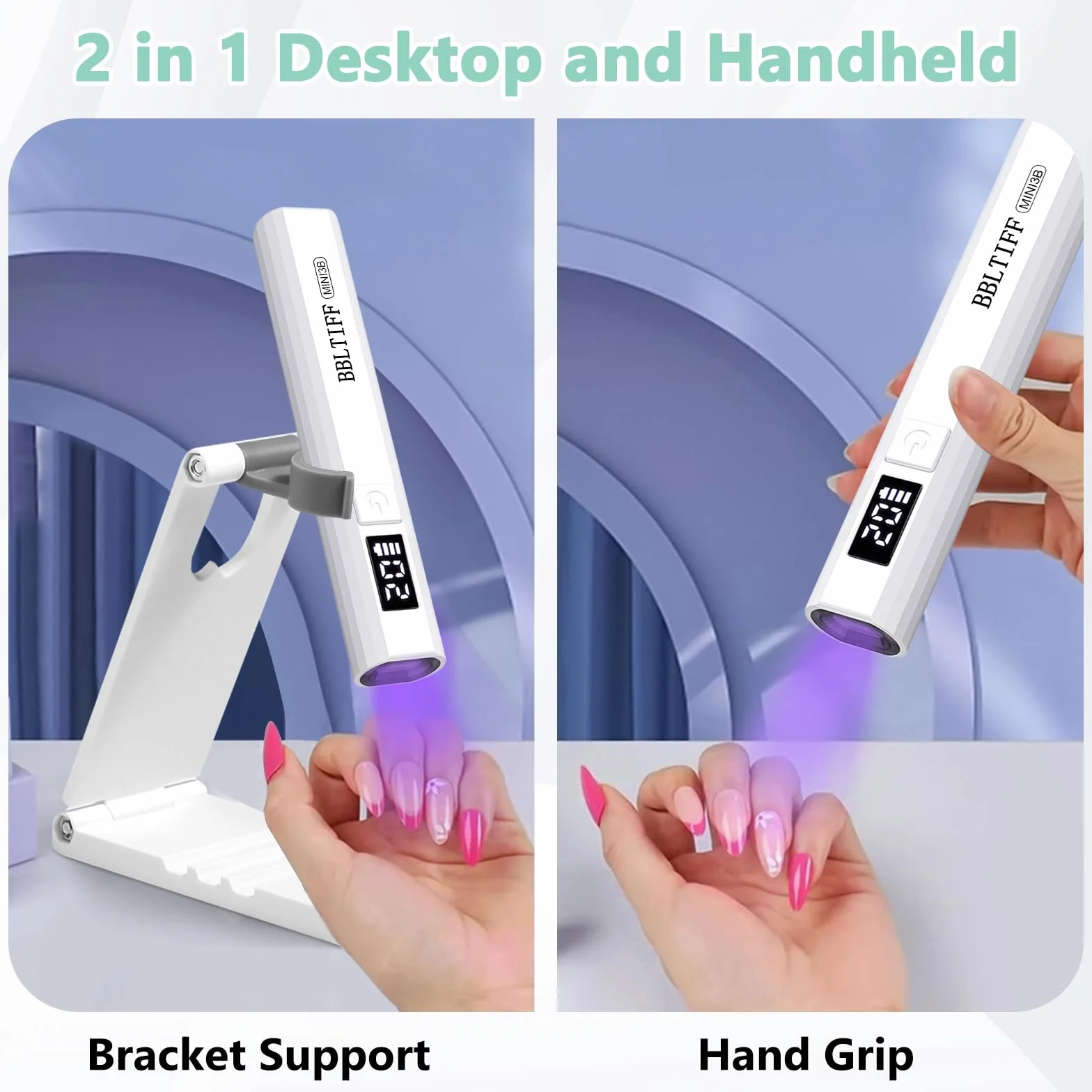 Mini Lampada UV LED Unghie con USB Ricaricabile e Supporto Pieghevole, Timer 30/60S