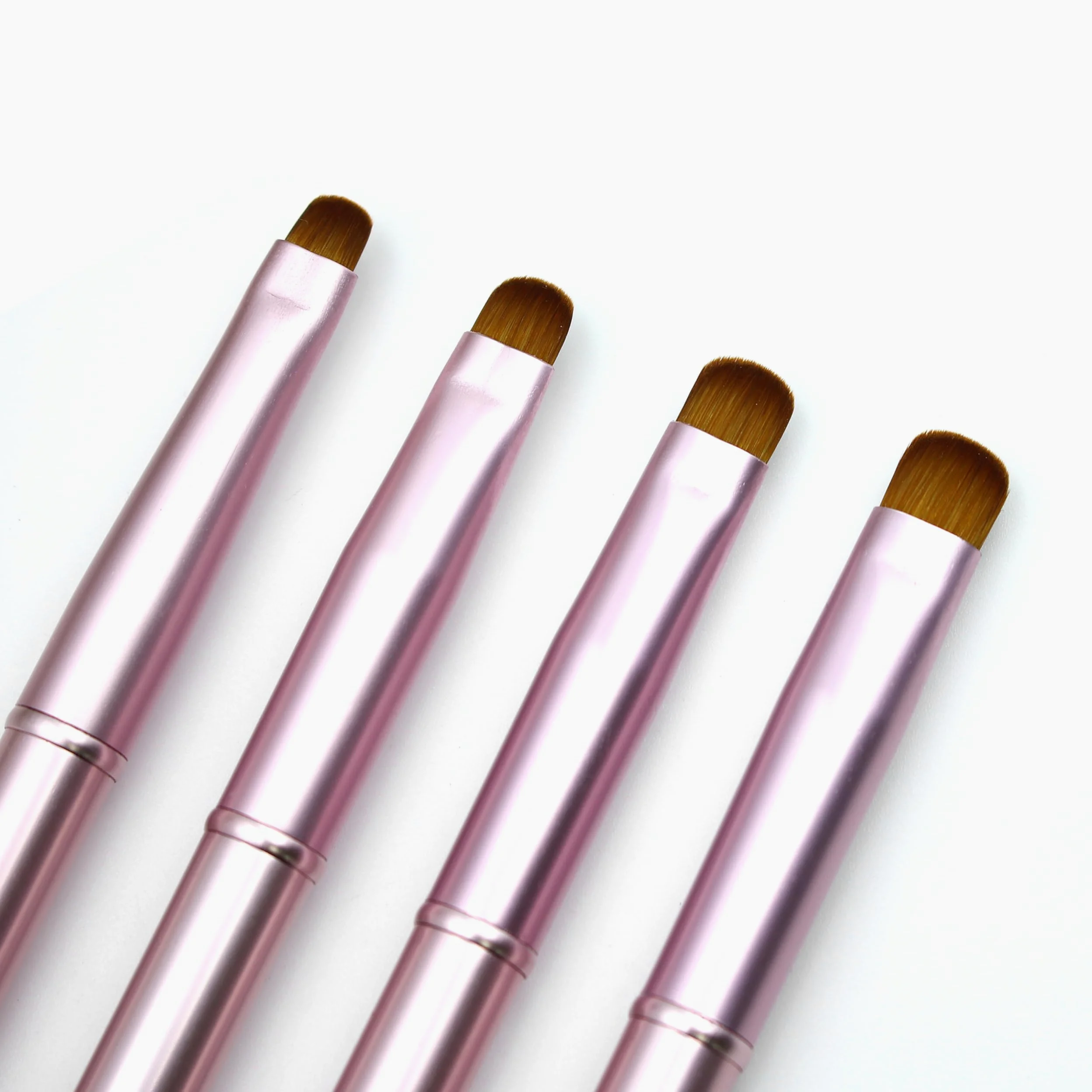 4 pennelli per unghie francesi in metallo rosa, pennello professionale a punta francese, spazzola per la pulizia delle unghie (#10, #12, #14, #16)