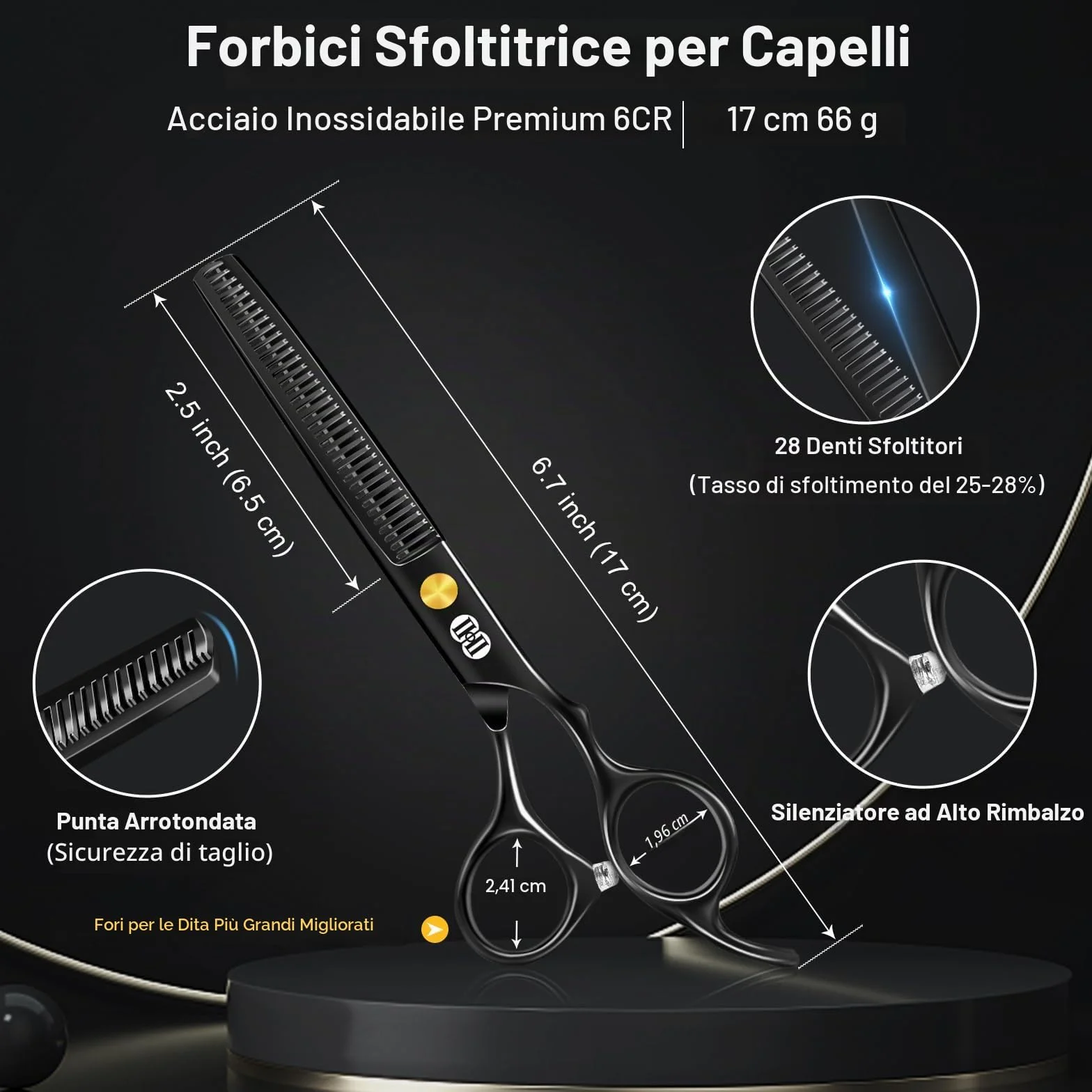 Forbici Parrucchiere Professionali 6,7 Pollici Taglio Capelli Barba Sfoltire Uomini Donne Salone Casa Nero