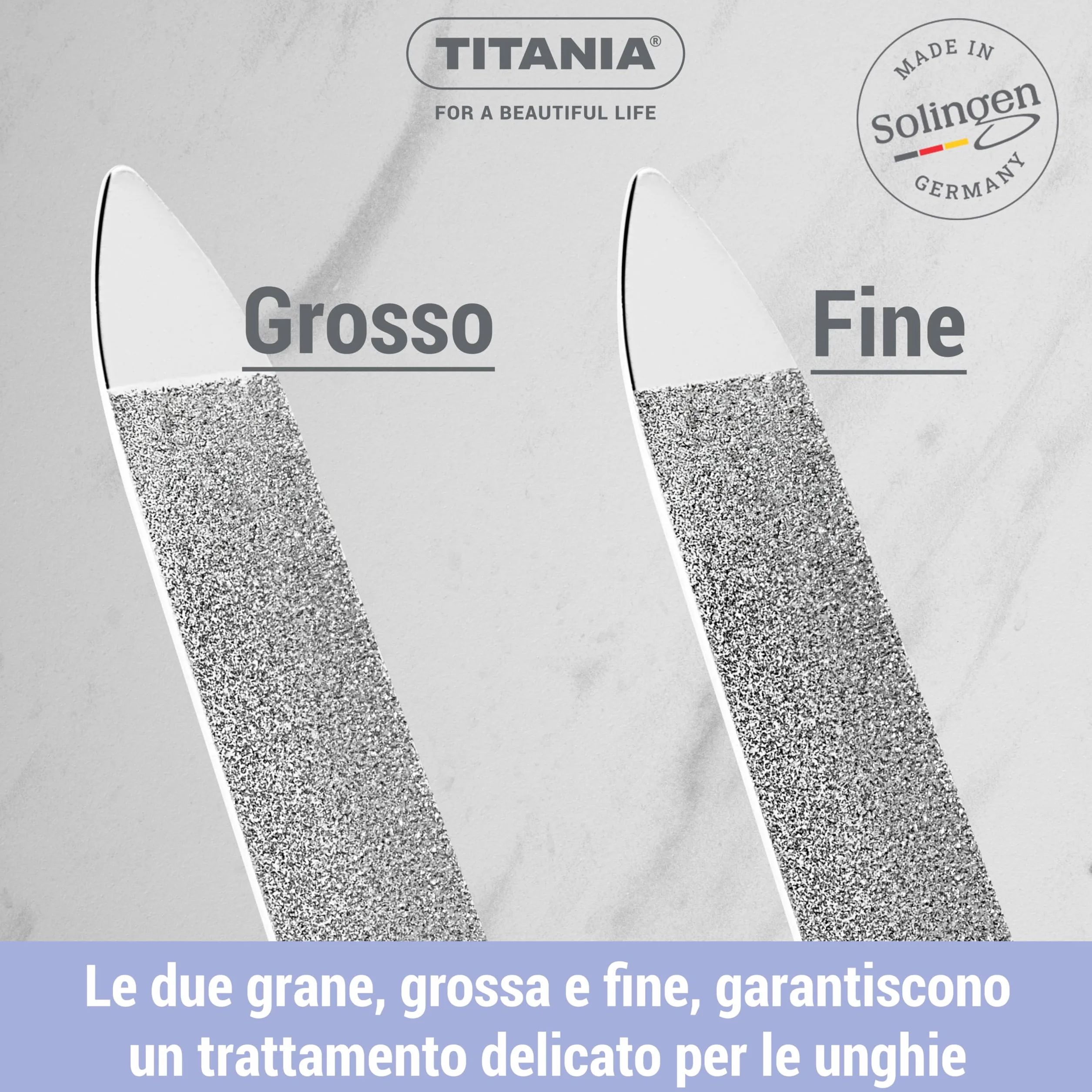 TITANIA® Solinger Saphir - Set di 4 lime per unghie professionali (12/15/17/20 cm) con manico bianco - Lima per unghie e unghie naturali - Lime di alta qualità per manicure e pedicure