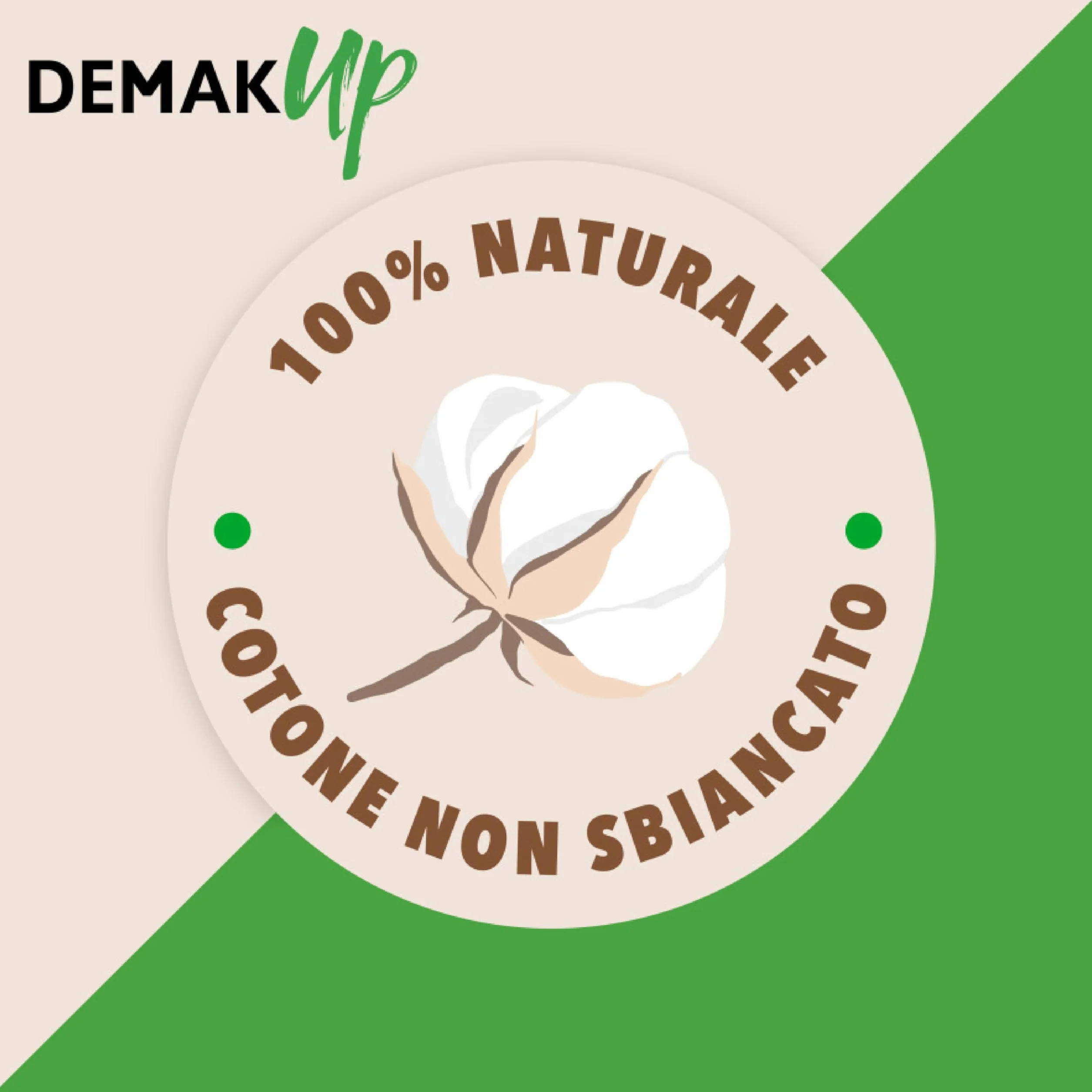 Demak'Up Cotton Bio dischetti struccanti, Confezione da 50 dischetti ovali, cotone non sbiancato