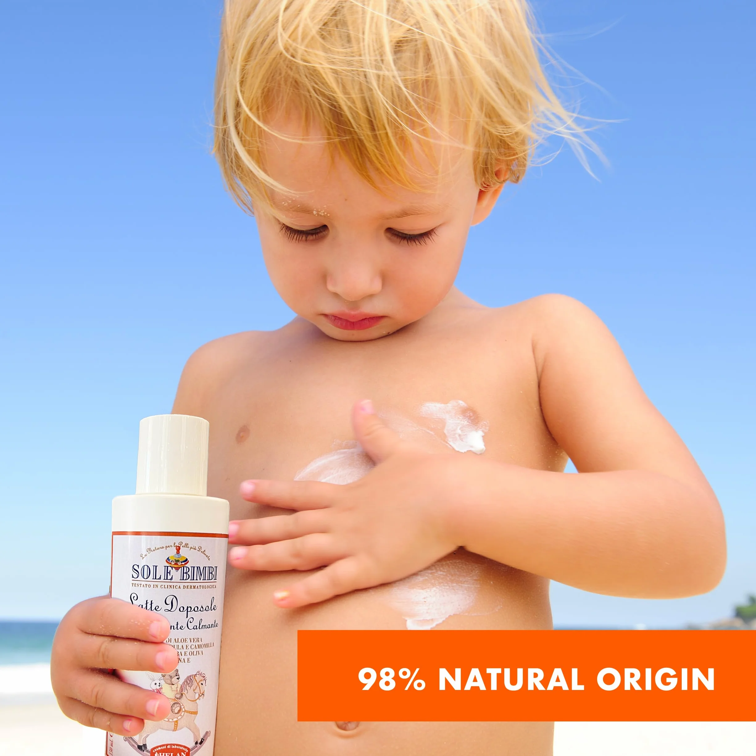 Helan, Sole Bimbi - Doposole Bambini e Neonati Lenitivo con Vitamina E e Olio di Mandorle Dolci, Crema Doposole Corpo Idratante con Burro di Karitè e Aloe Vera, Dopo Sole Calmante con Camomilla 150 ml