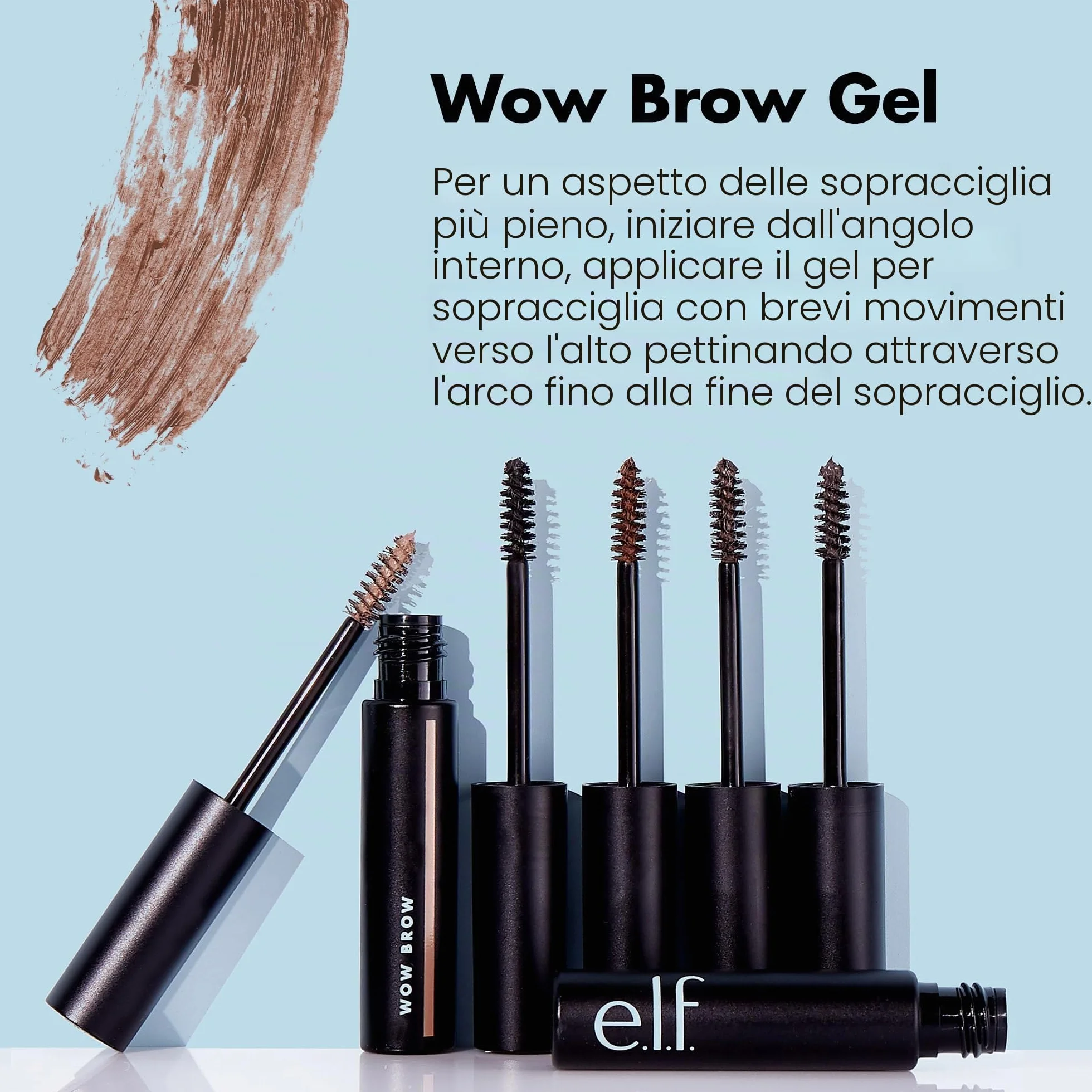 e.l.f. Wow Brow Gel, volumizzante, modulabile, ibrido cera-gel, crea sopracciglia piene e voluminose, fissa le sopracciglia, Deep Brown, infuso con fibre, 3,5 g